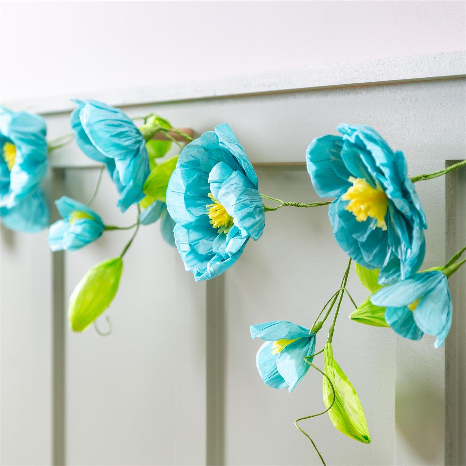 What She Shed Hanging Decor, Blue Flower Paper Garland 65"L