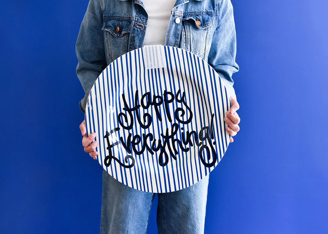 Happy Everything Indigo Skinny Stripe Big Round Platter