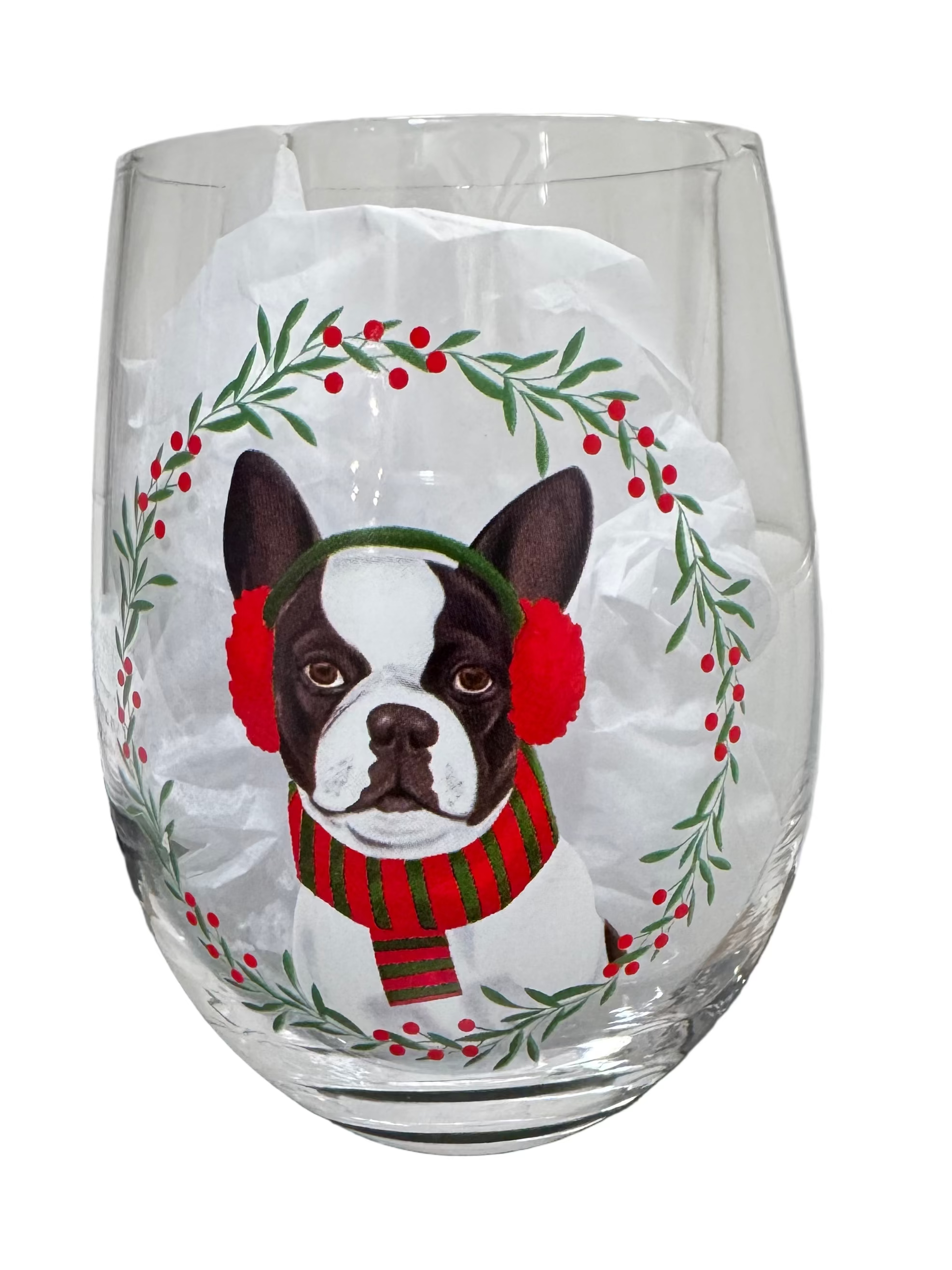 Stemless Wine Glass, Christmas Dog, 17oz, Gift Box