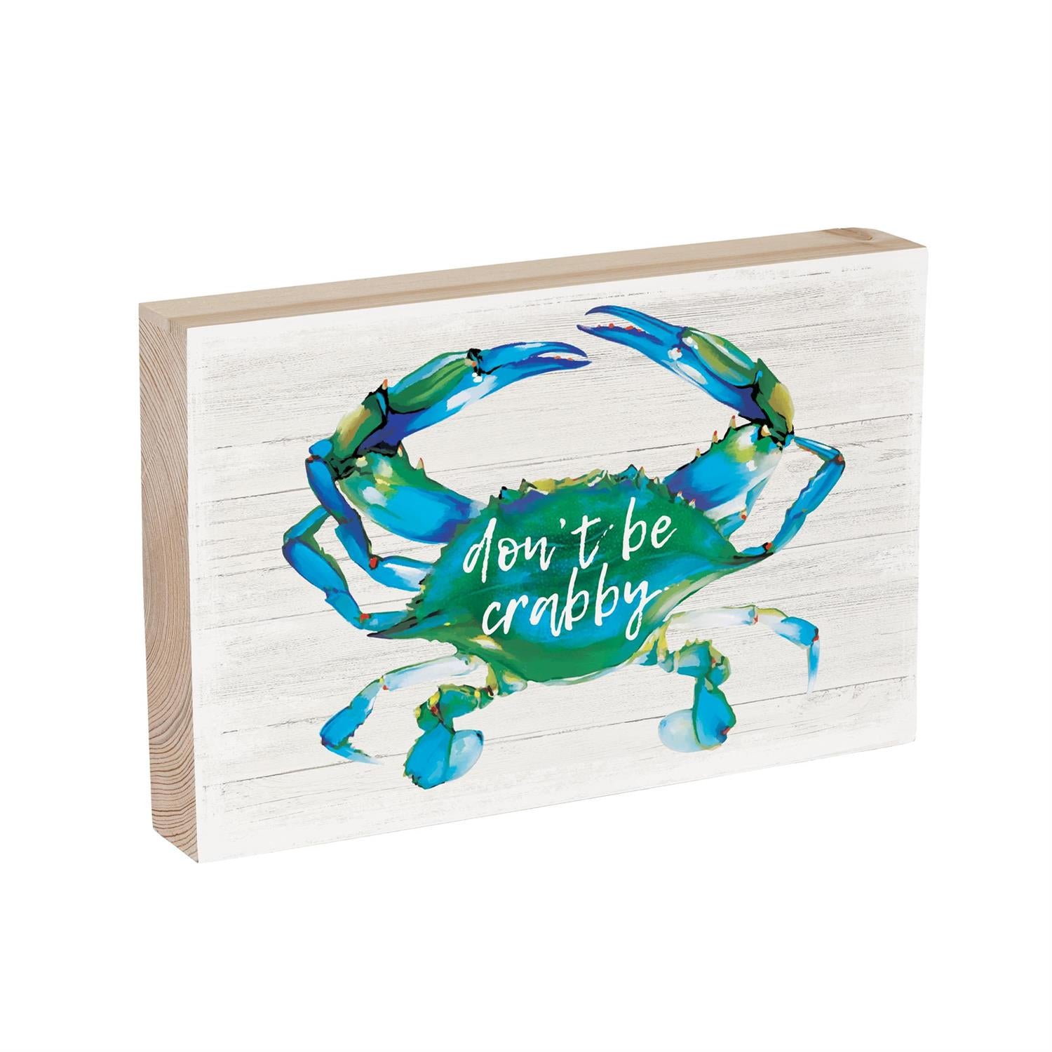 Coastal Sign Wood Block Crabby 12"L x 8"H