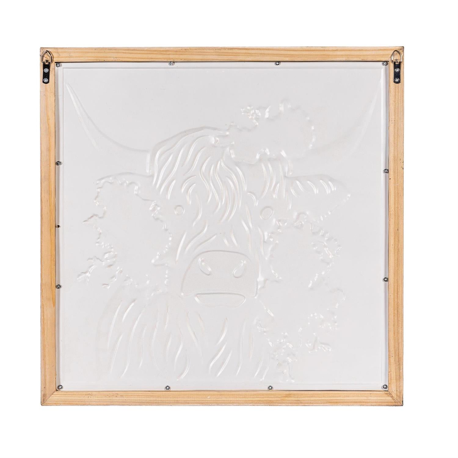 Metal, Yak with Florals Metal with Wooden Frame Wall Art