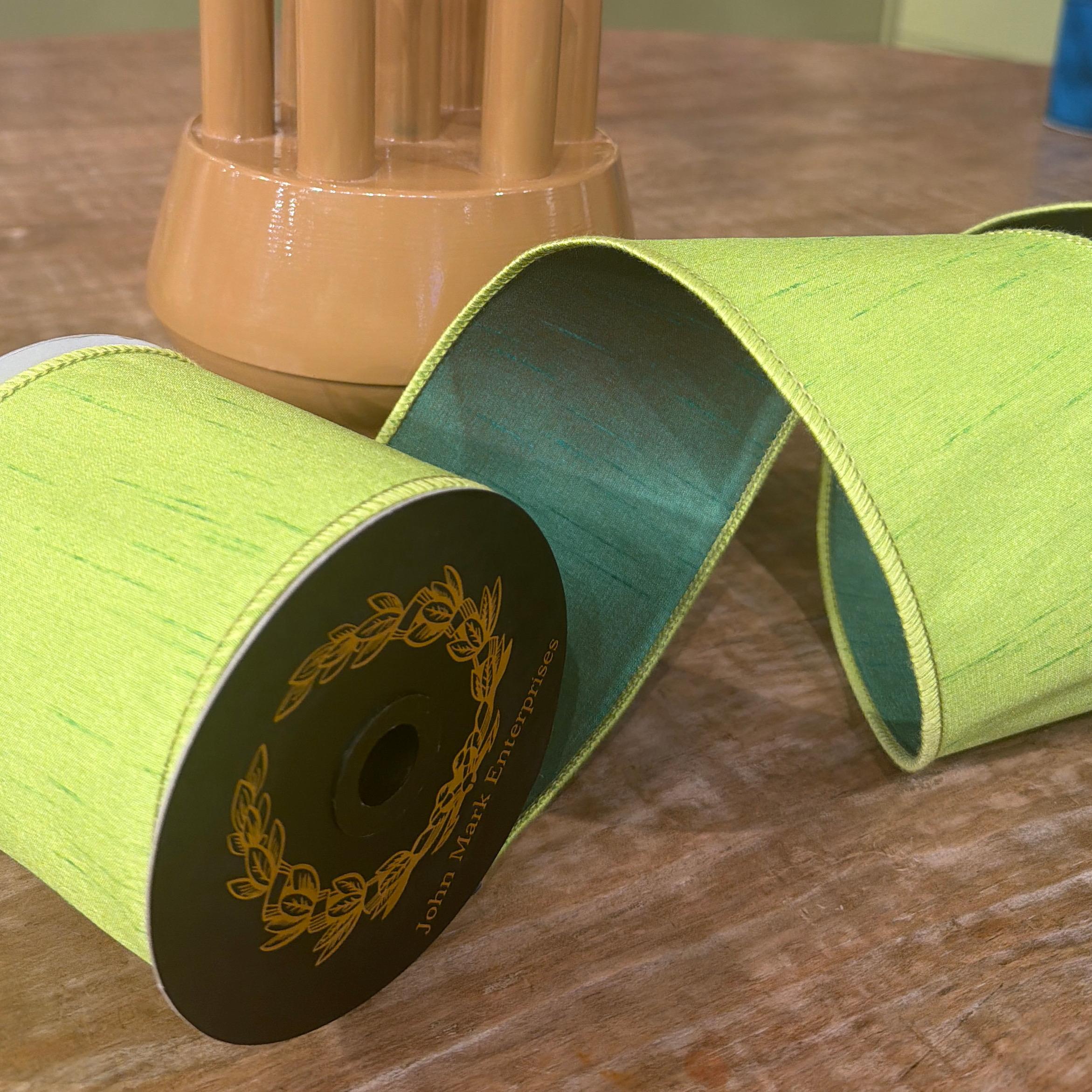 John Mark Lime Dupion Double-Fused Wired Ribbon - 4" x 10 yd