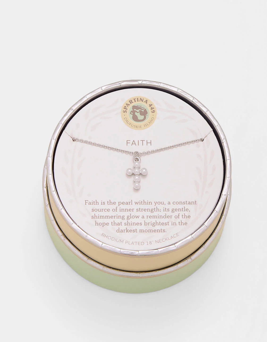 Spartina SLV Necklace 18" Faith/Pearl Cross Silver