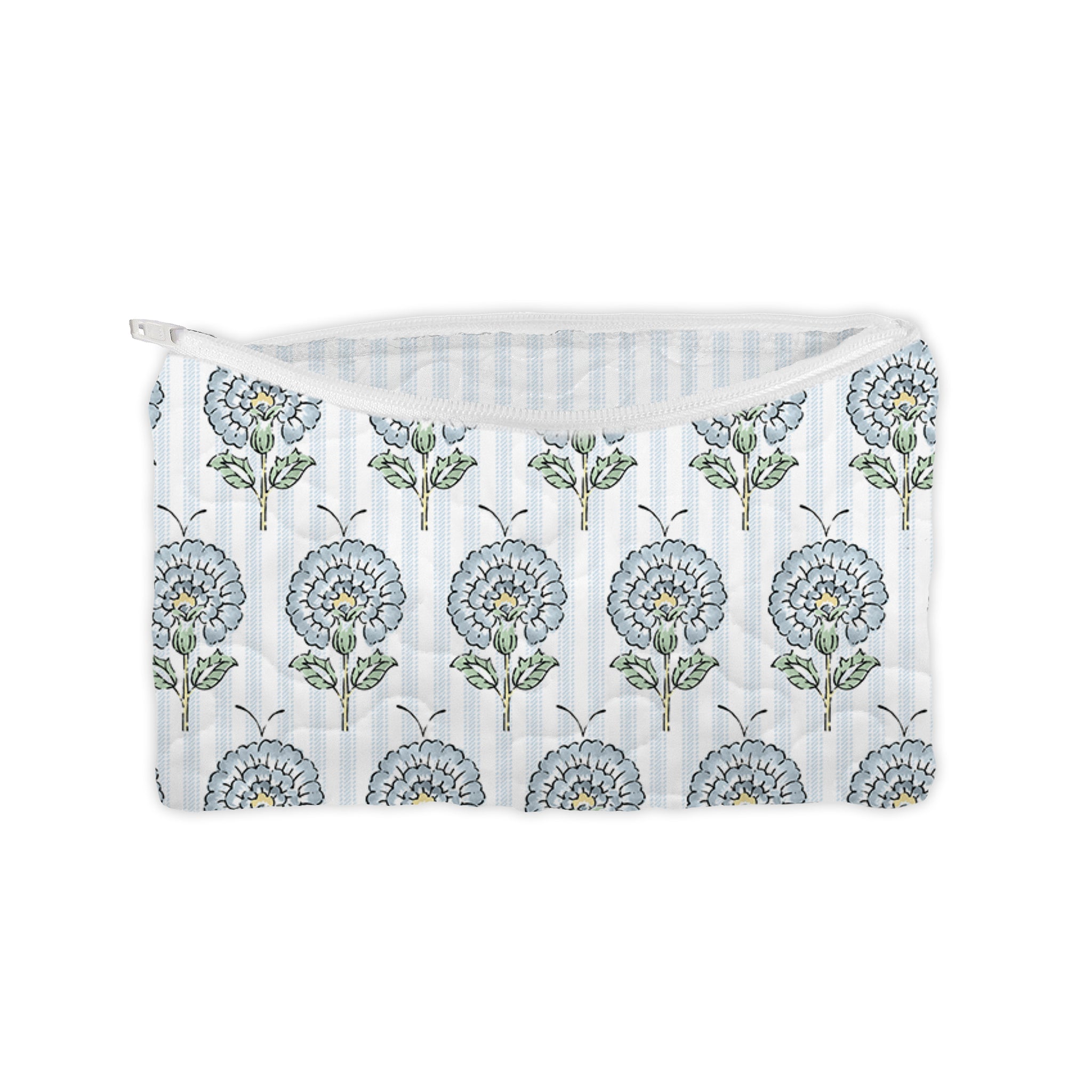 Ida Mae June Floral Blue Quilted Small Makeup Bag