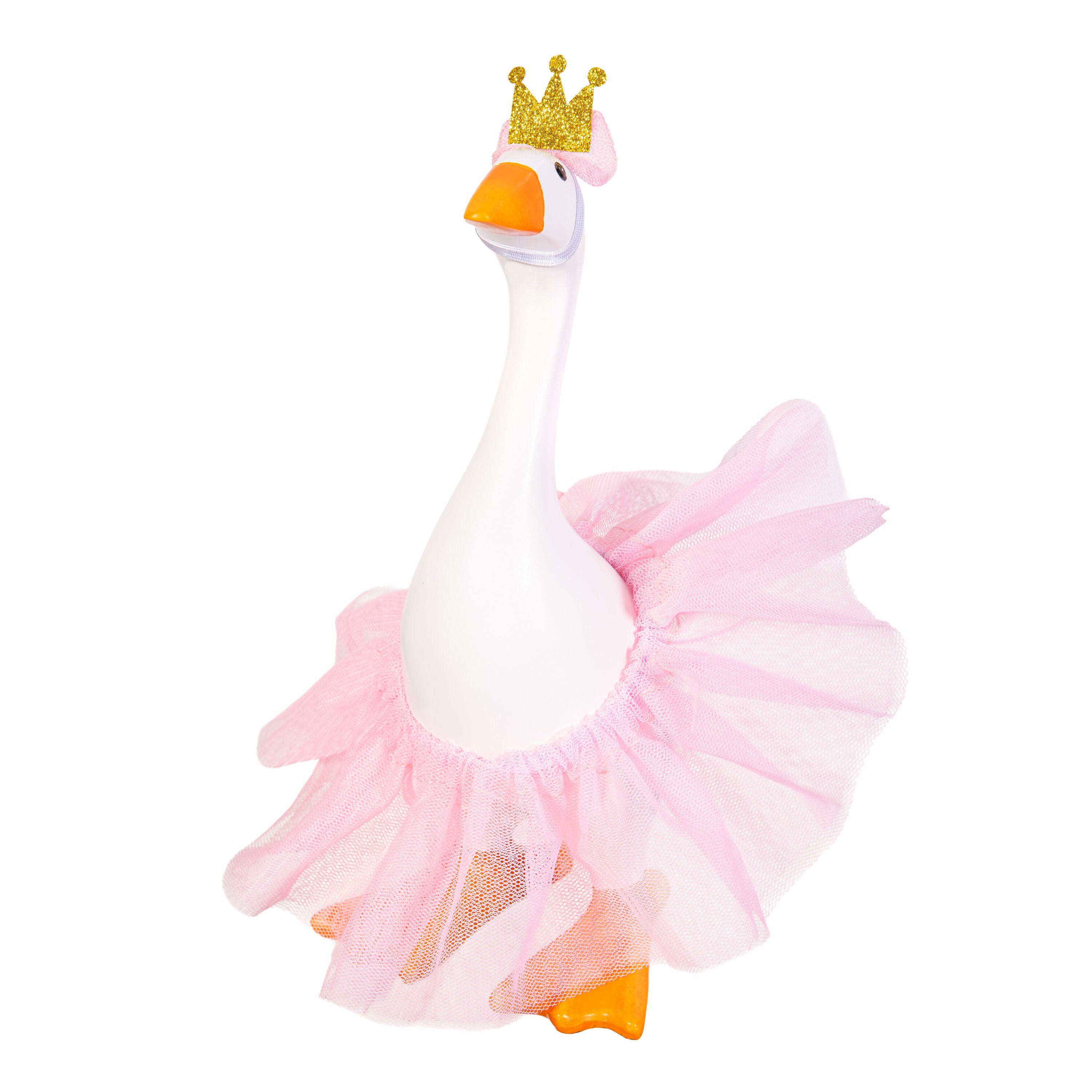 Tabletop fabric Gordy goose wearing the Princess accessory set - alternate view