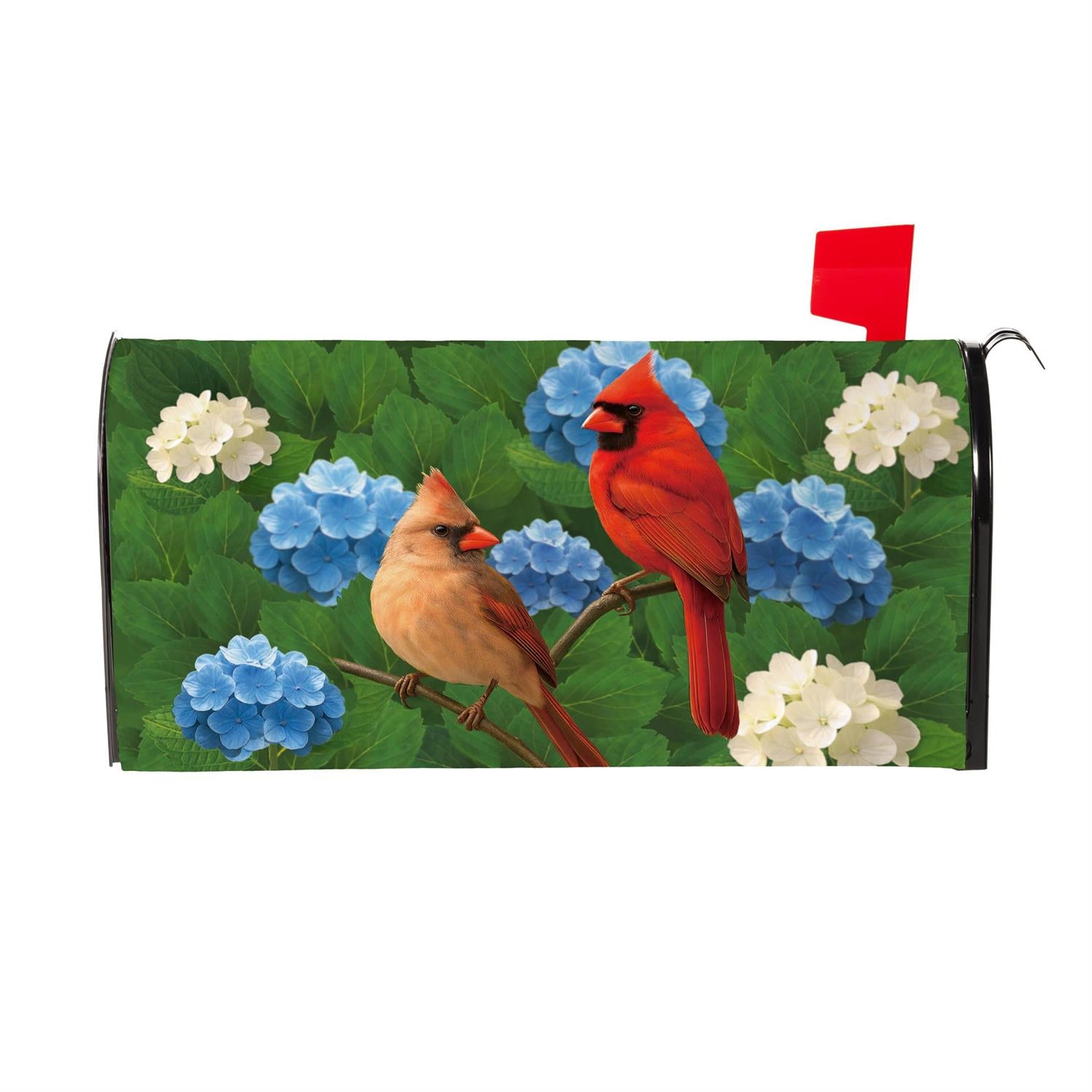 Cardinal Couple Among Hydrangea  Mailbox Cover