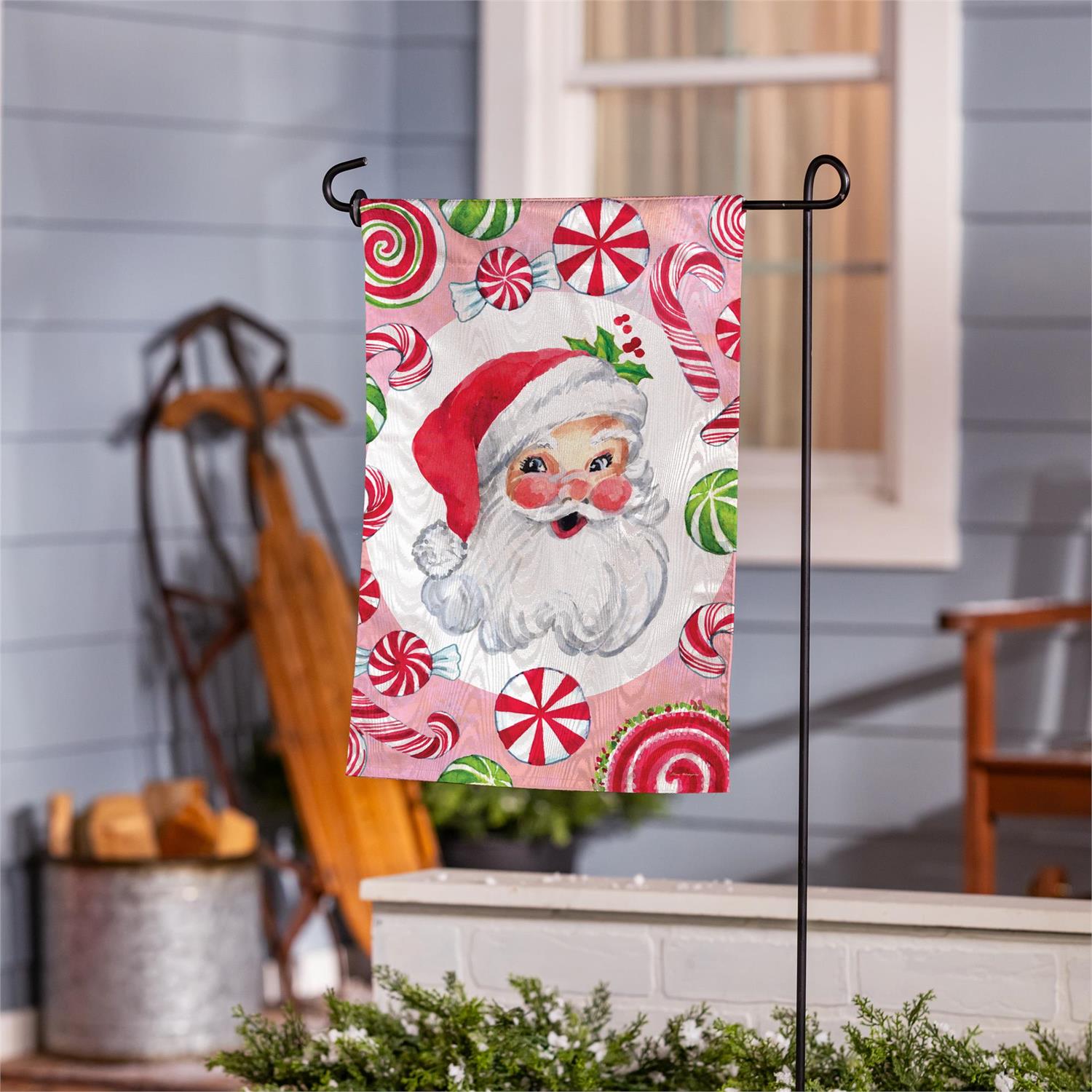 Jolly Sweet Santa Moire Garden Flag