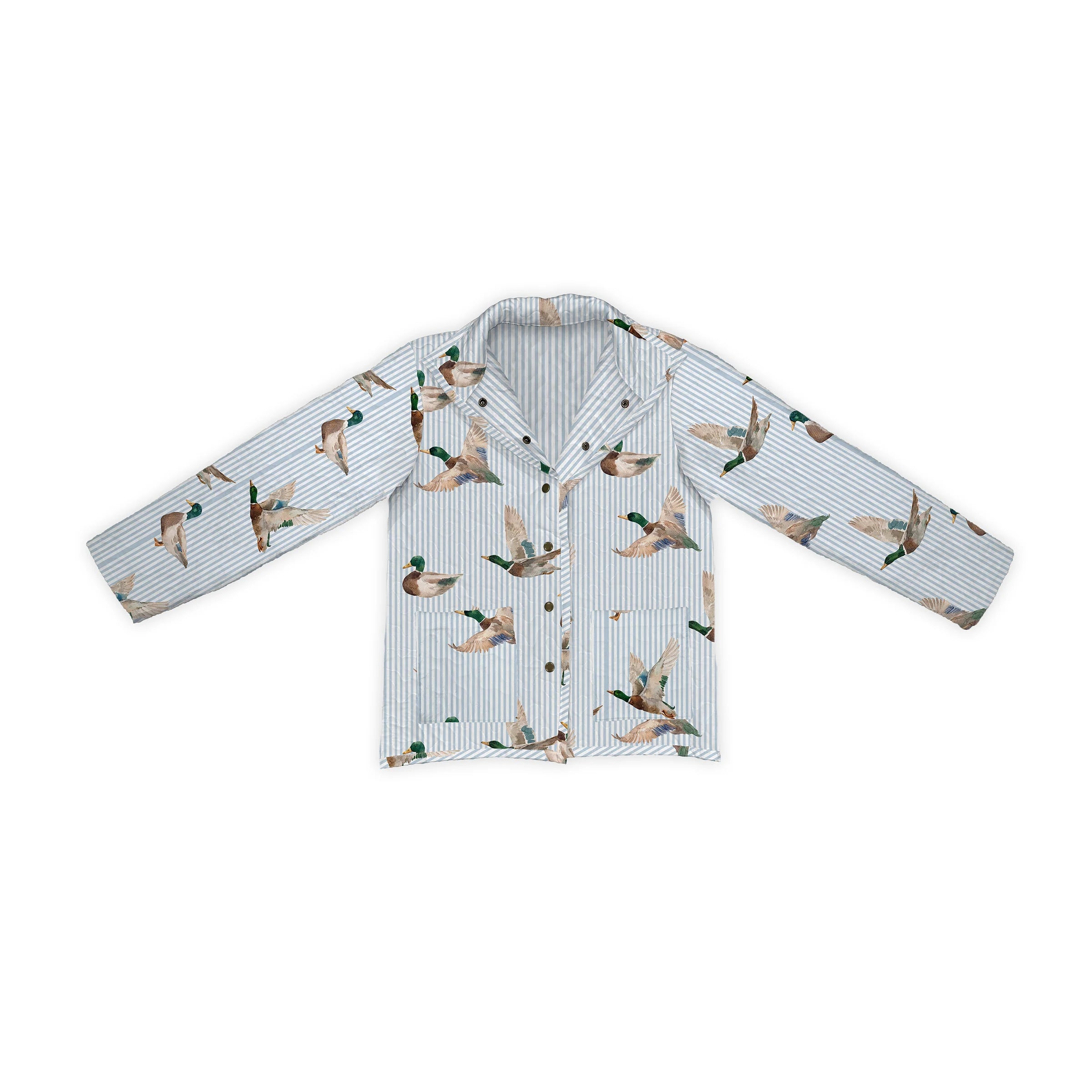 Ida Mae Mallory Ducks Blue Quilted Snap Jacket