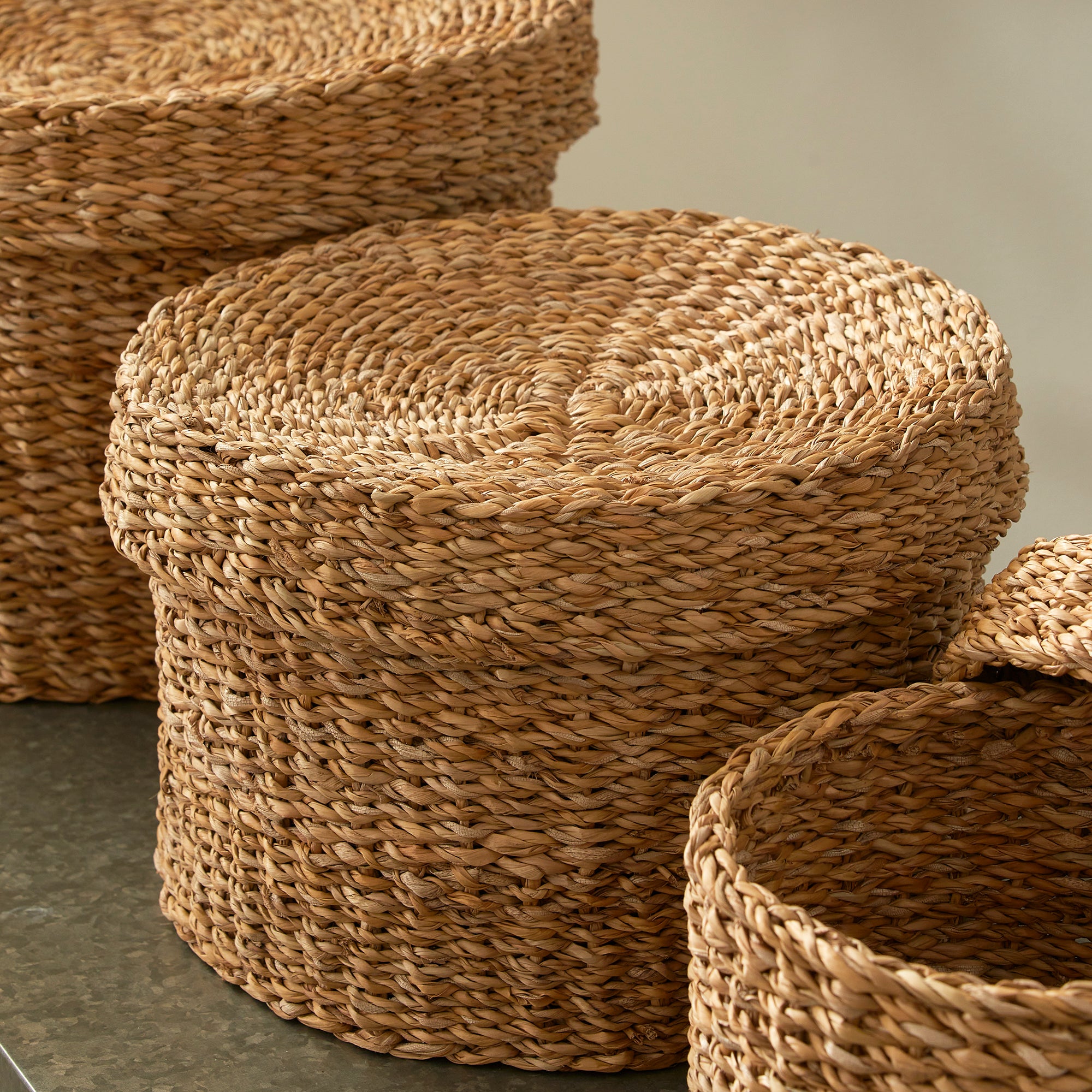 SEAGRASS ROUND LIDDED BASKETS, SET OF 3 - view 5
