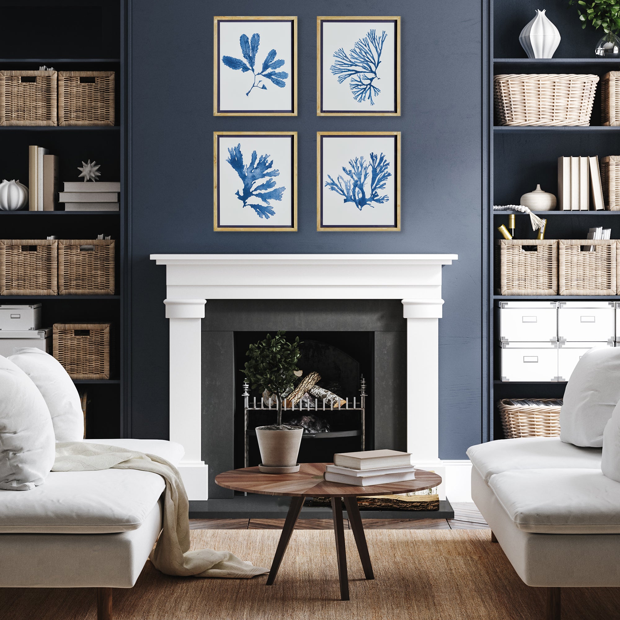 Indigo Seaweed Prints, Set Of 4 - View 4