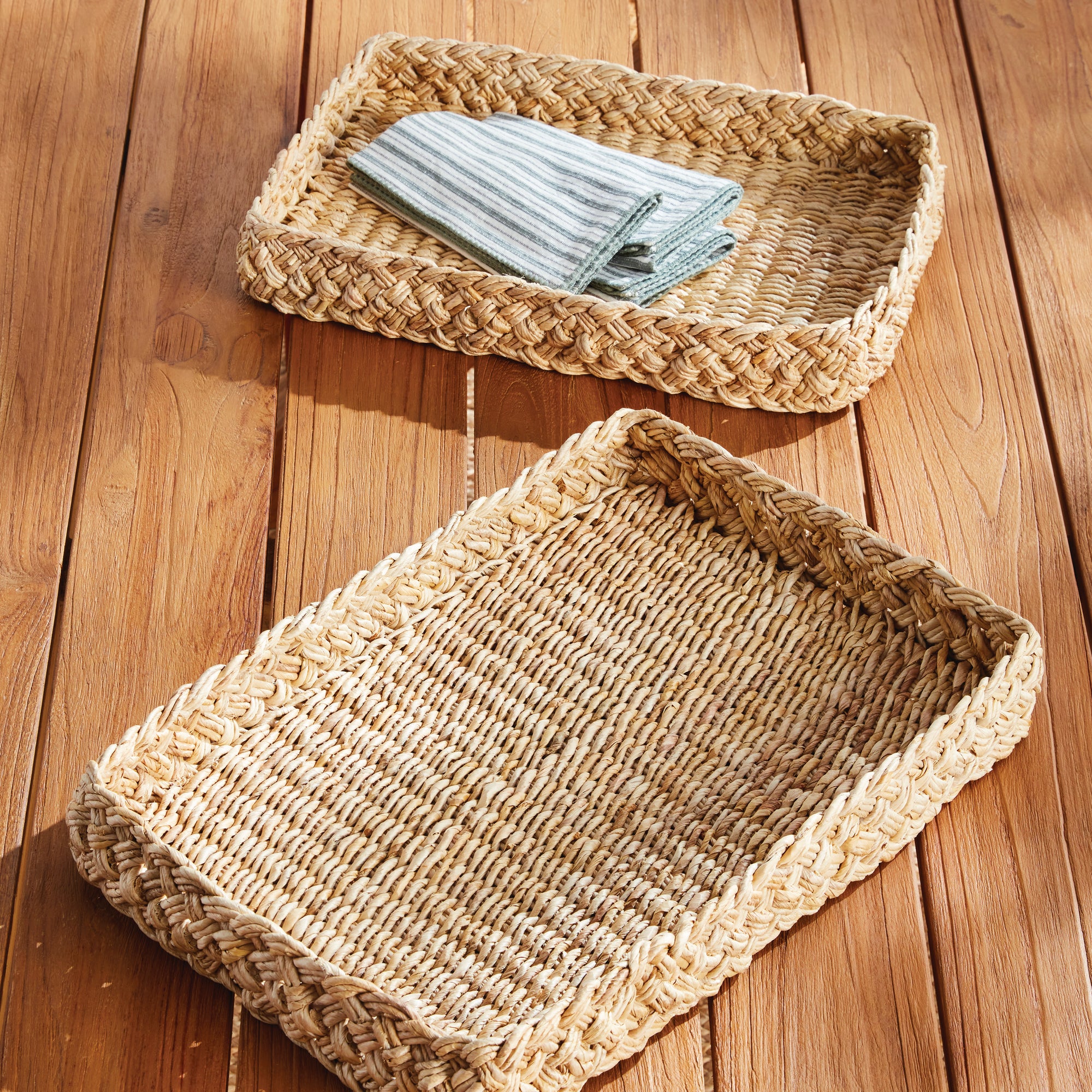 ABACA FRENCH BRAIDED SQUARE TRAYS, SET OF 2 - view 6