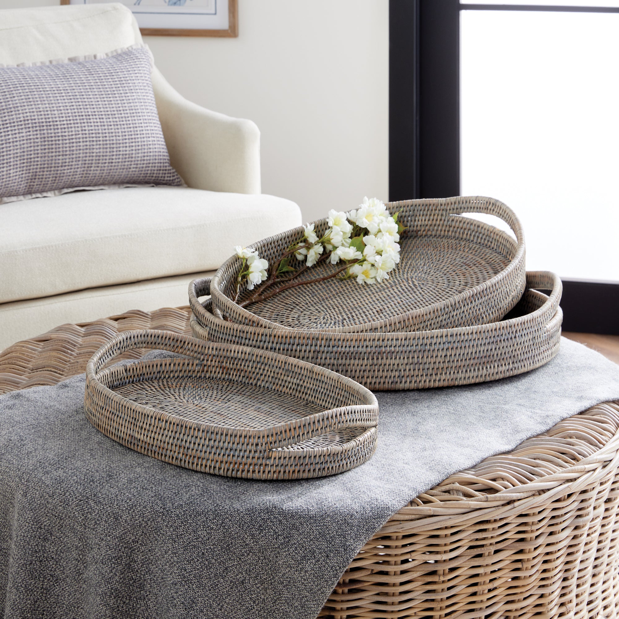 Burma Rattan Oval Serving Trays, Set Of 3 - View 4