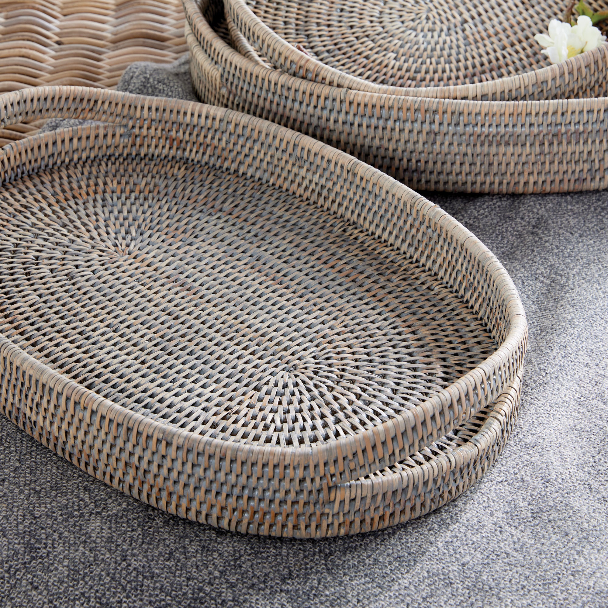 Burma Rattan Oval Serving Trays, Set Of 3 - View 6