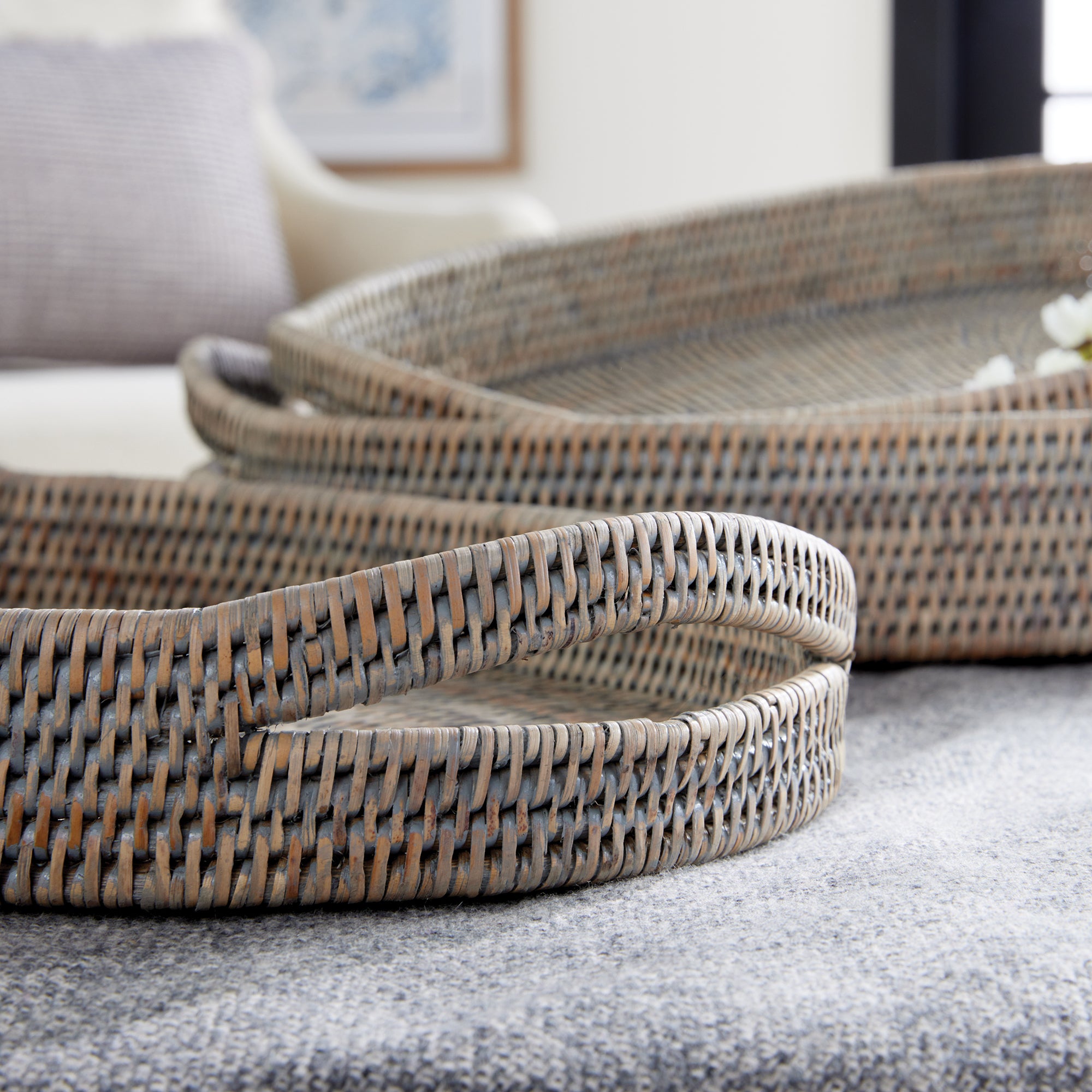 Burma Rattan Oval Serving Trays, Set Of 3 - View 2