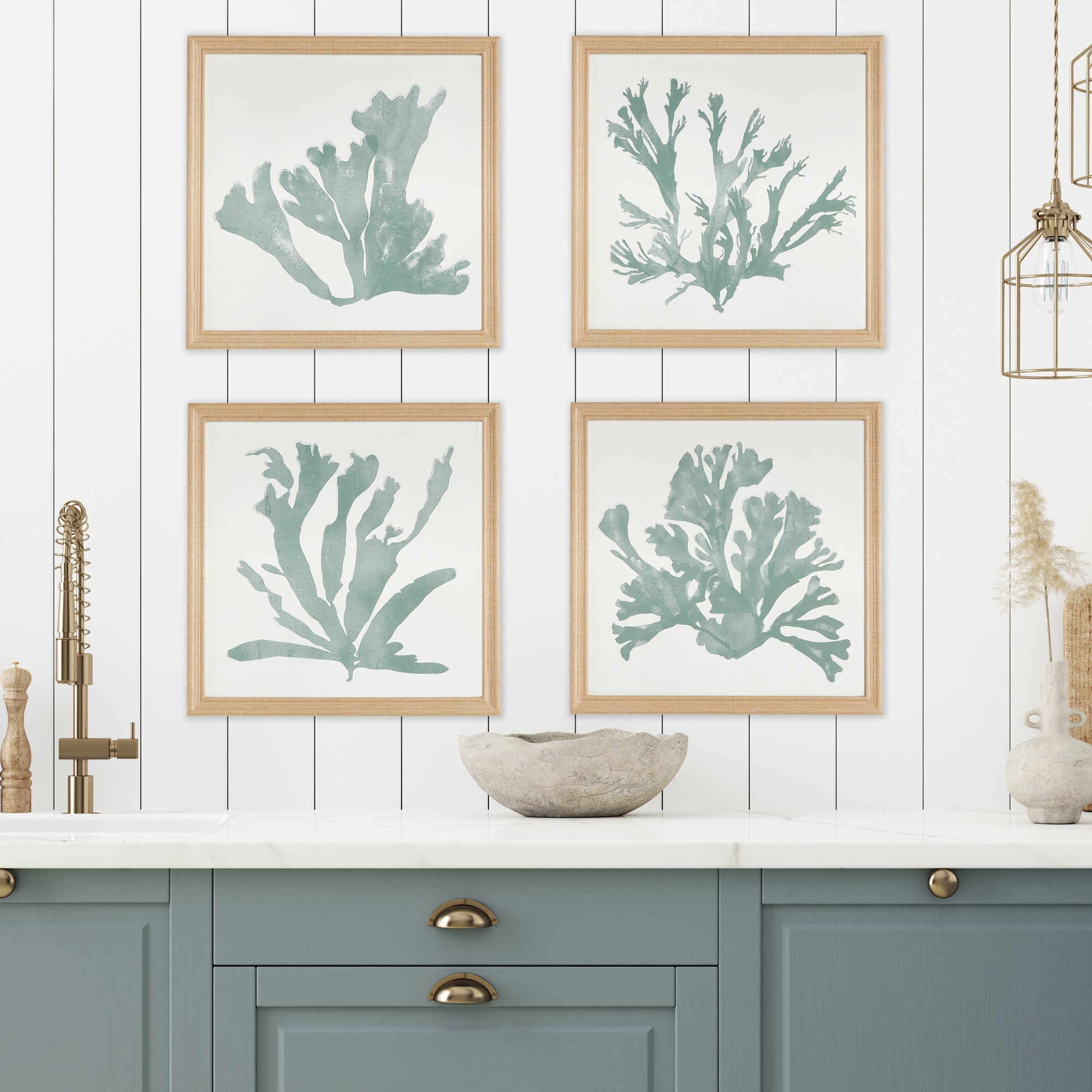 CORAL SILHOUETTES IN SOFT GREEN, SET OF 4 - view 4