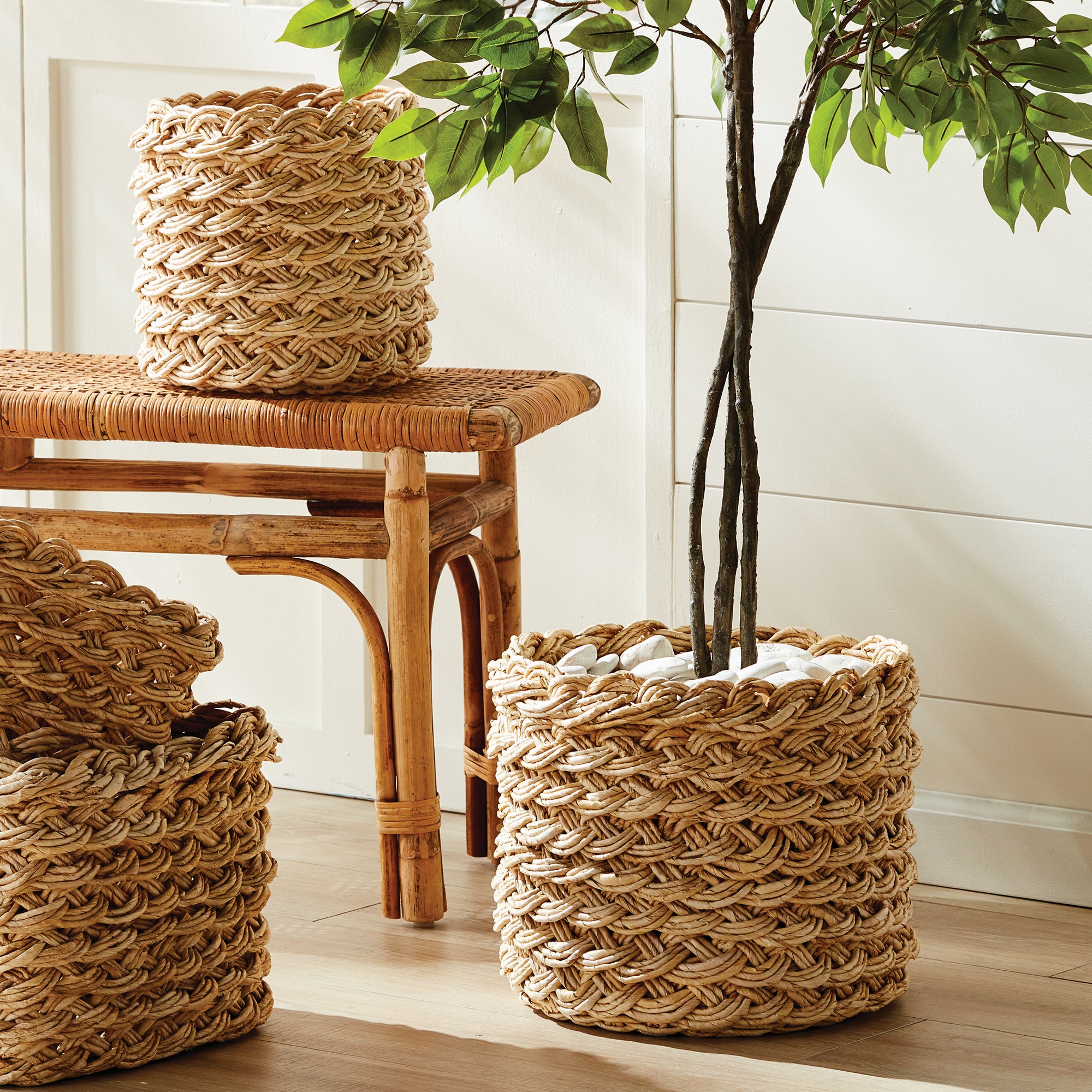 Abaca French Braid Storage Baskets Round, Set Of 2 - View 5