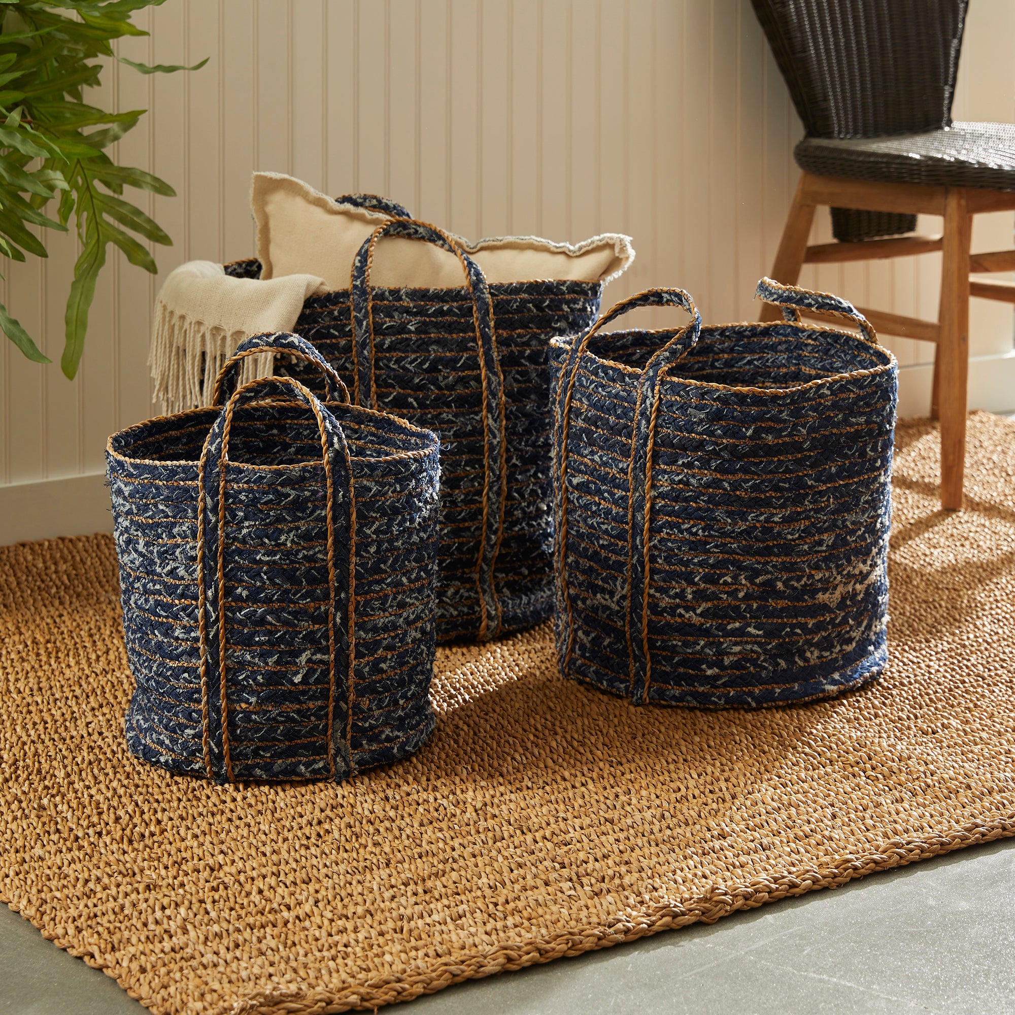 Denim Round Baskets, Set Of 3 - View 7