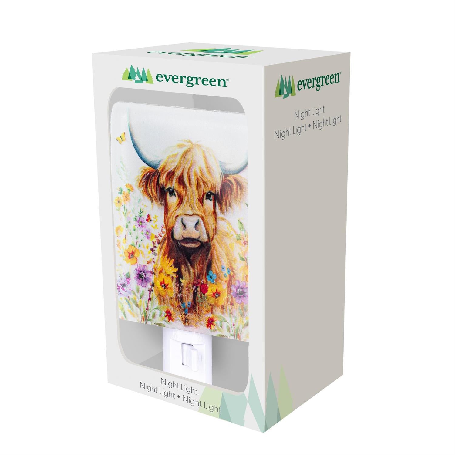 Floral Highland Cow Nightlight Glass Square