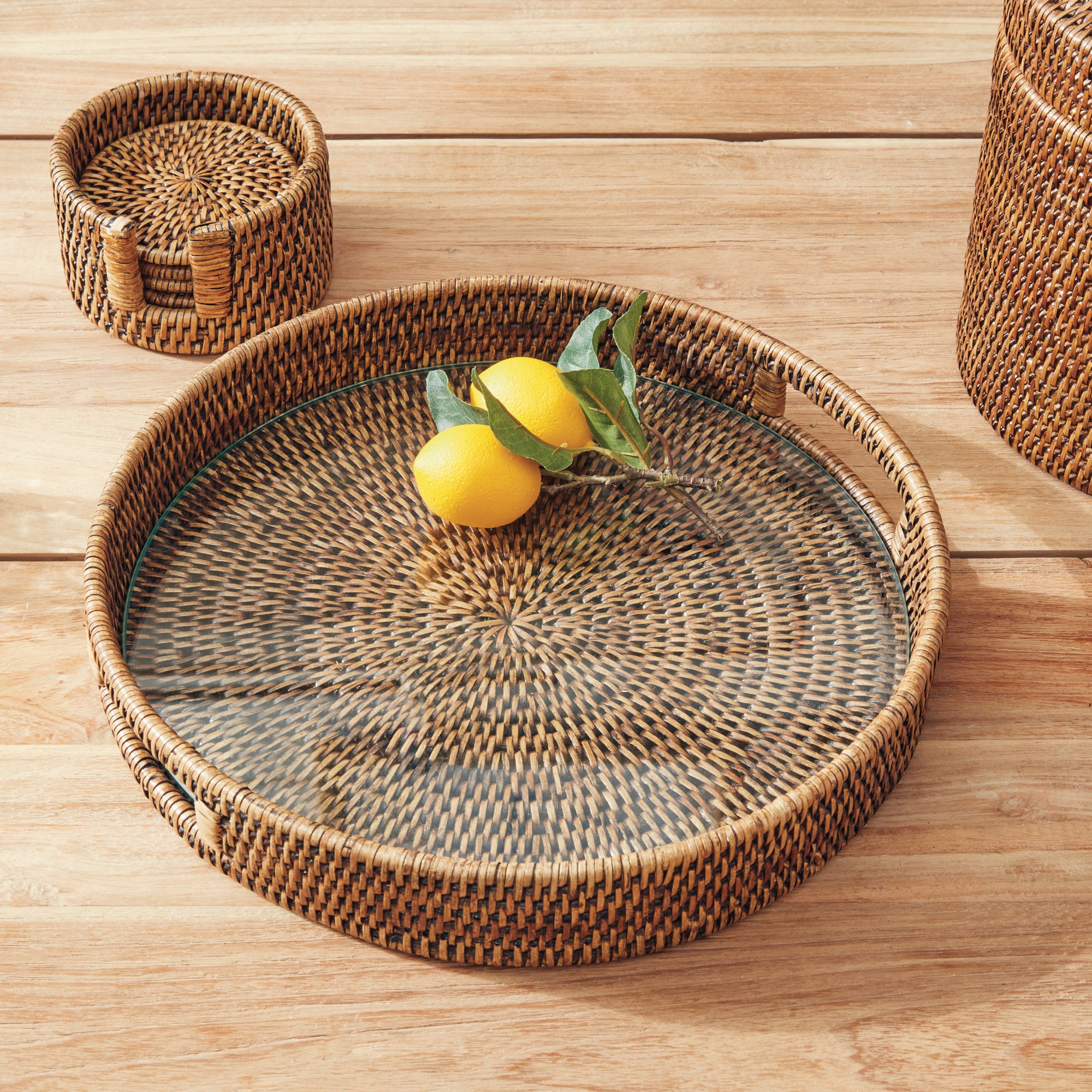 BURMA RATTAN ROUND SERVING TRAY - view 4