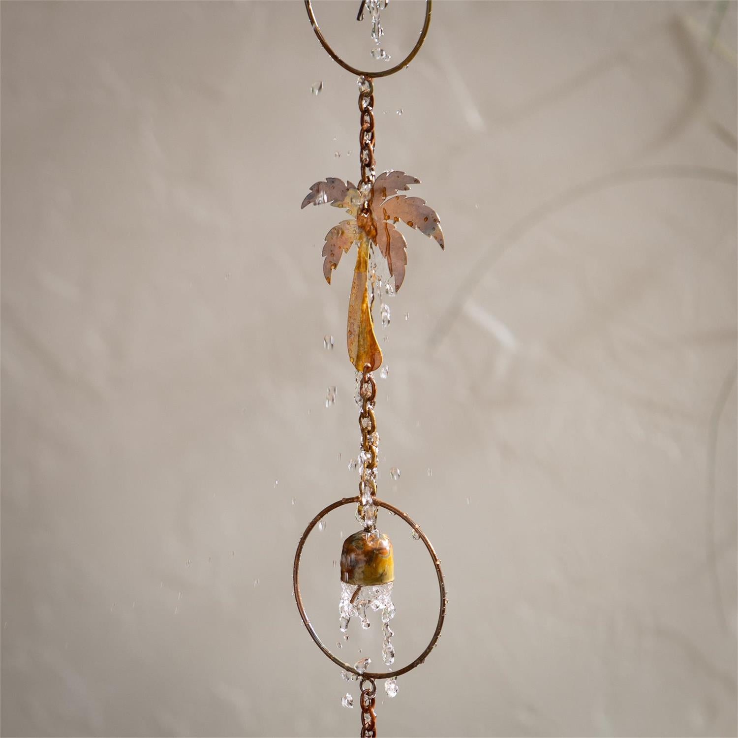 Metal Rain Chain Palm Tree and Bell, 72"
