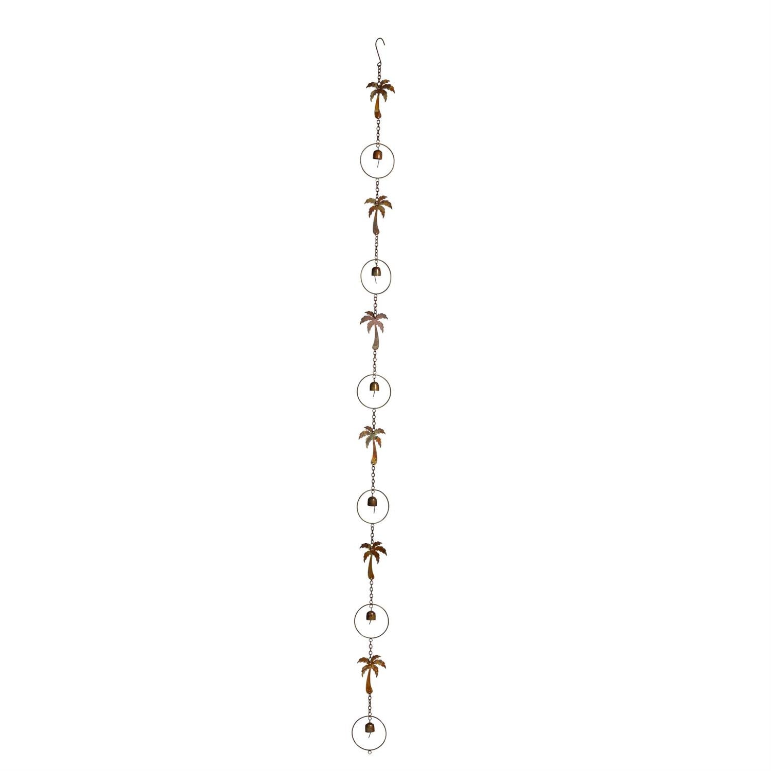 Metal Rain Chain Palm Tree and Bell, 72"