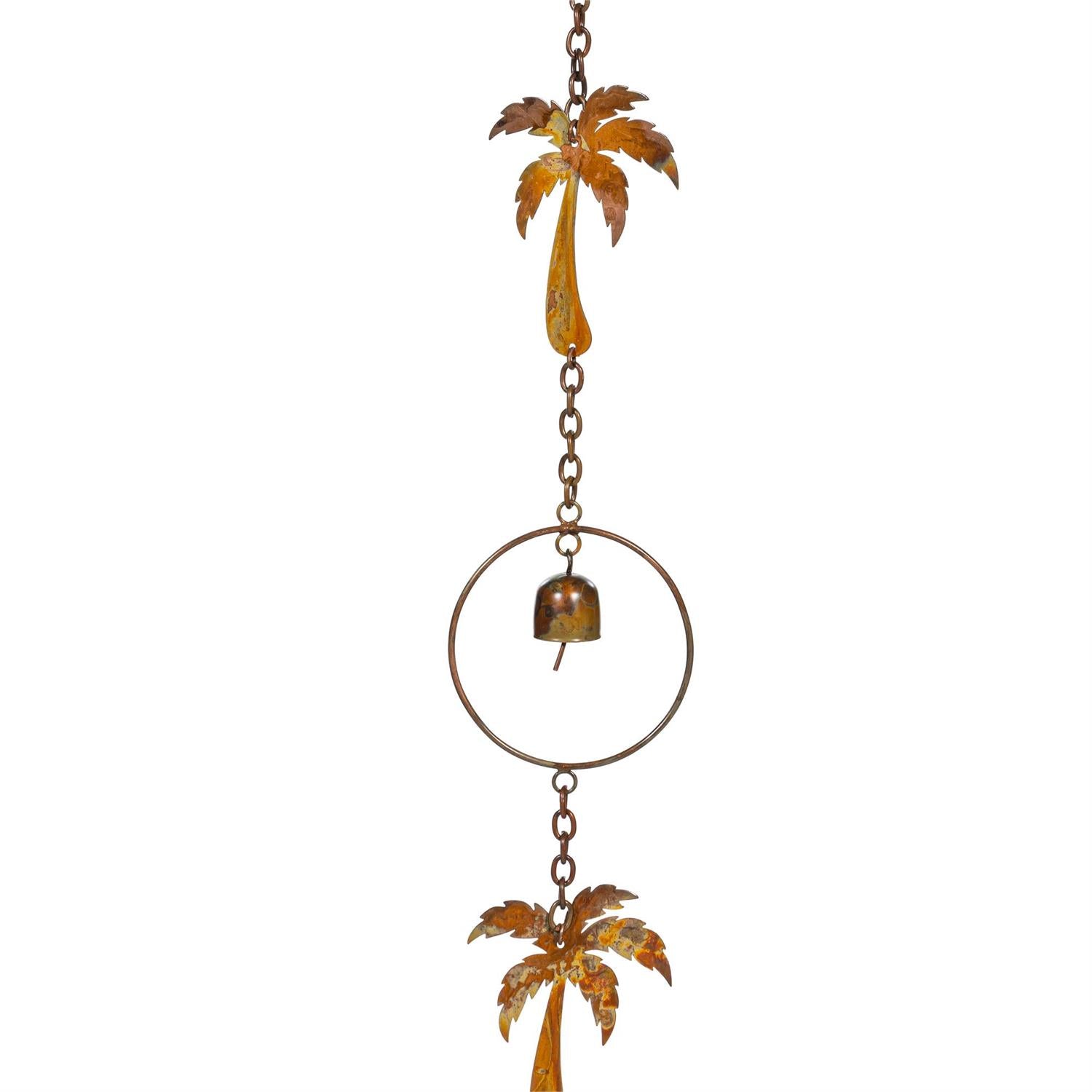 Metal Rain Chain Palm Tree and Bell, 72"
