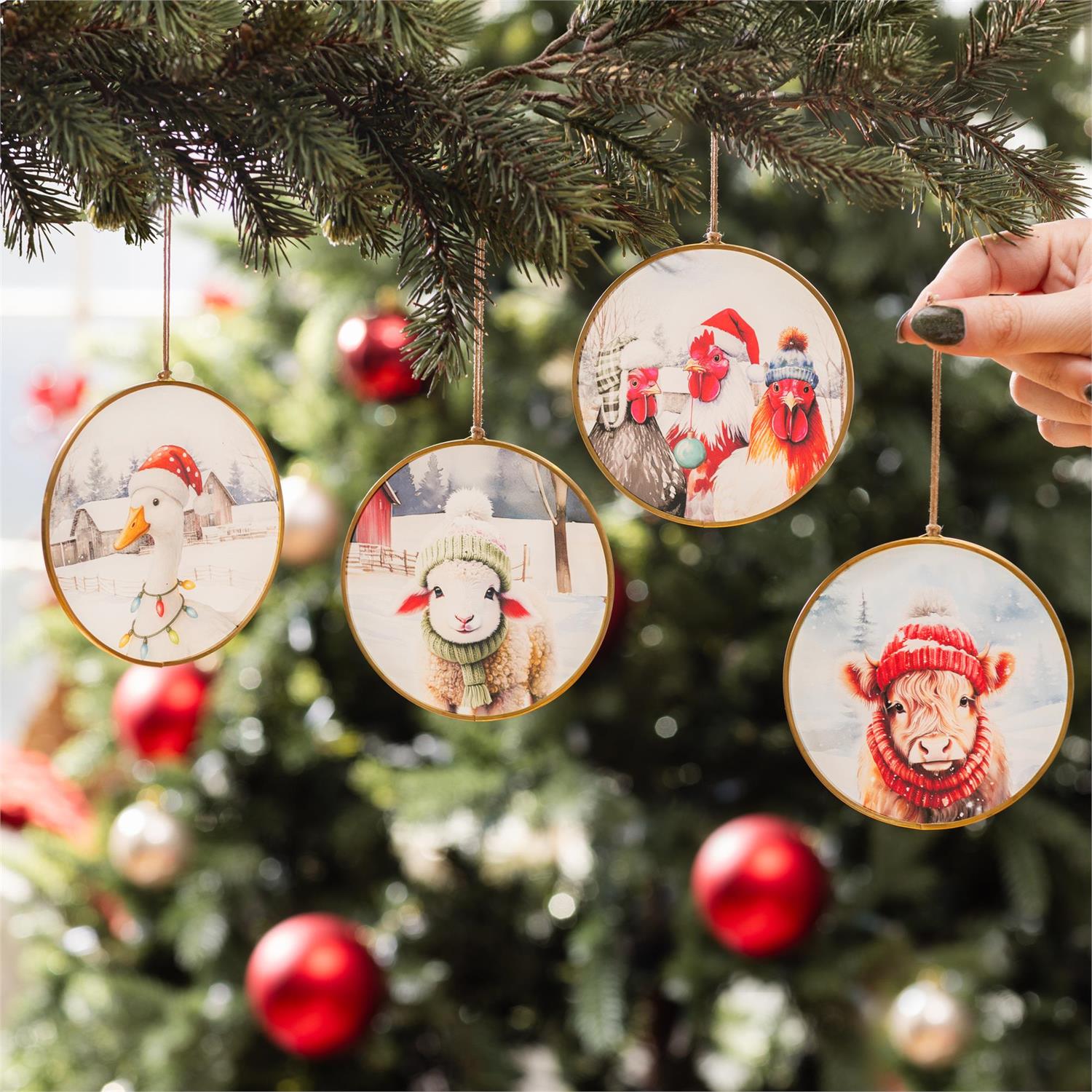 Holly Homestead Glass Farm Animals Ornament