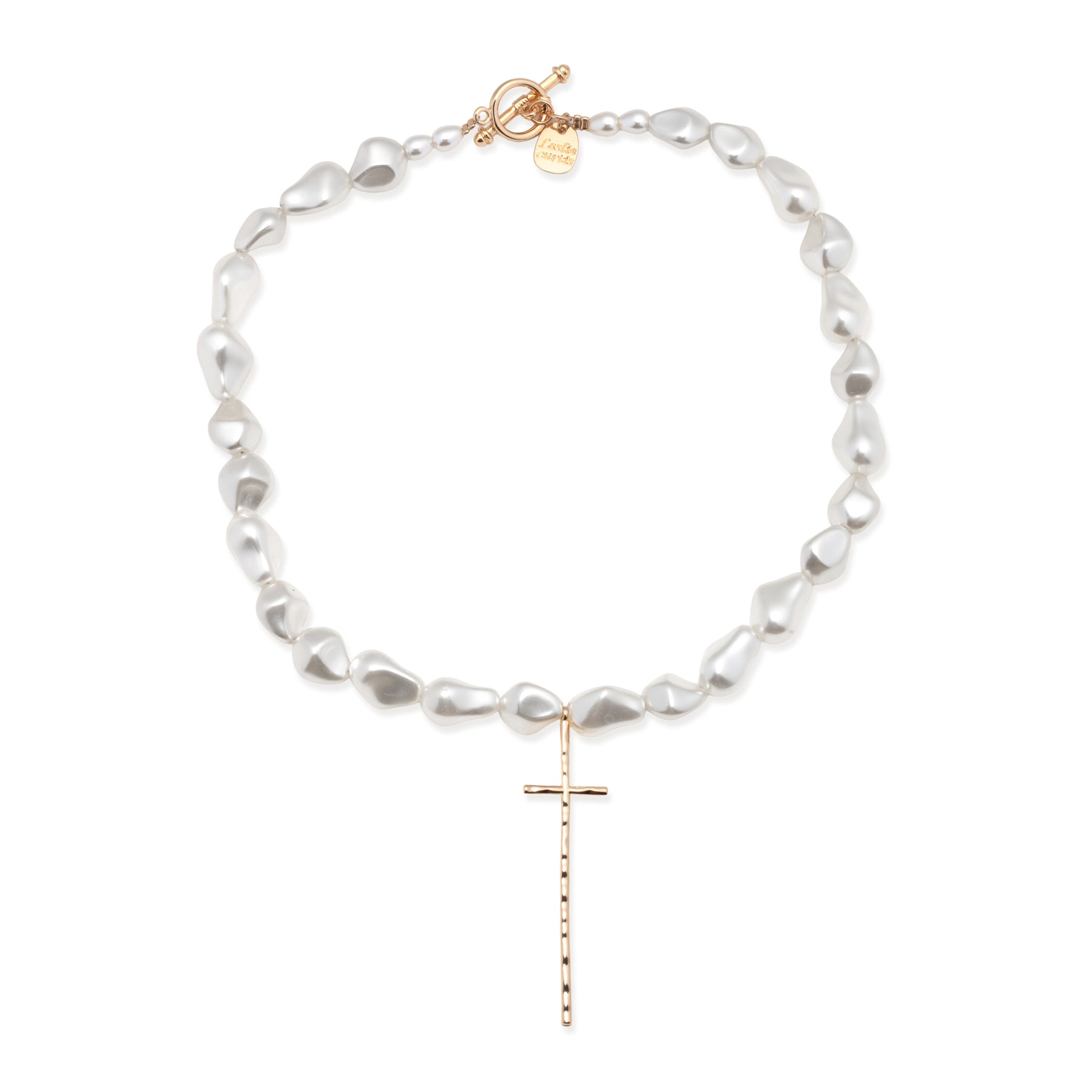 Olivia - Glass Pearl Cross Necklace by Leslie Curtis