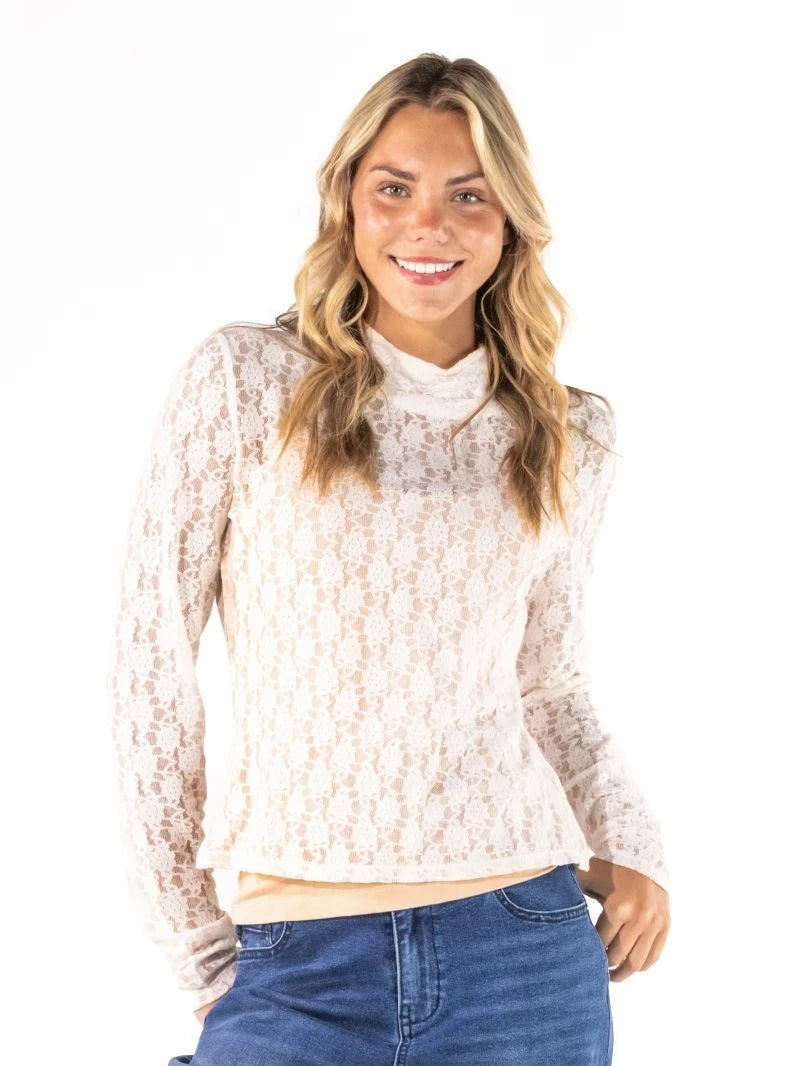 Simply Southern Lace Turtleneck Top - Cream by Simply Southern
