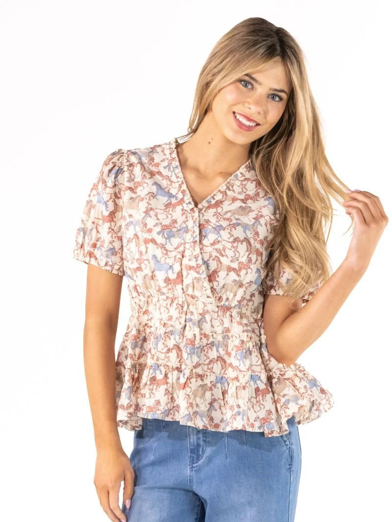 Simply Southern Shirred Peplum Top - Horse by Simply Southern