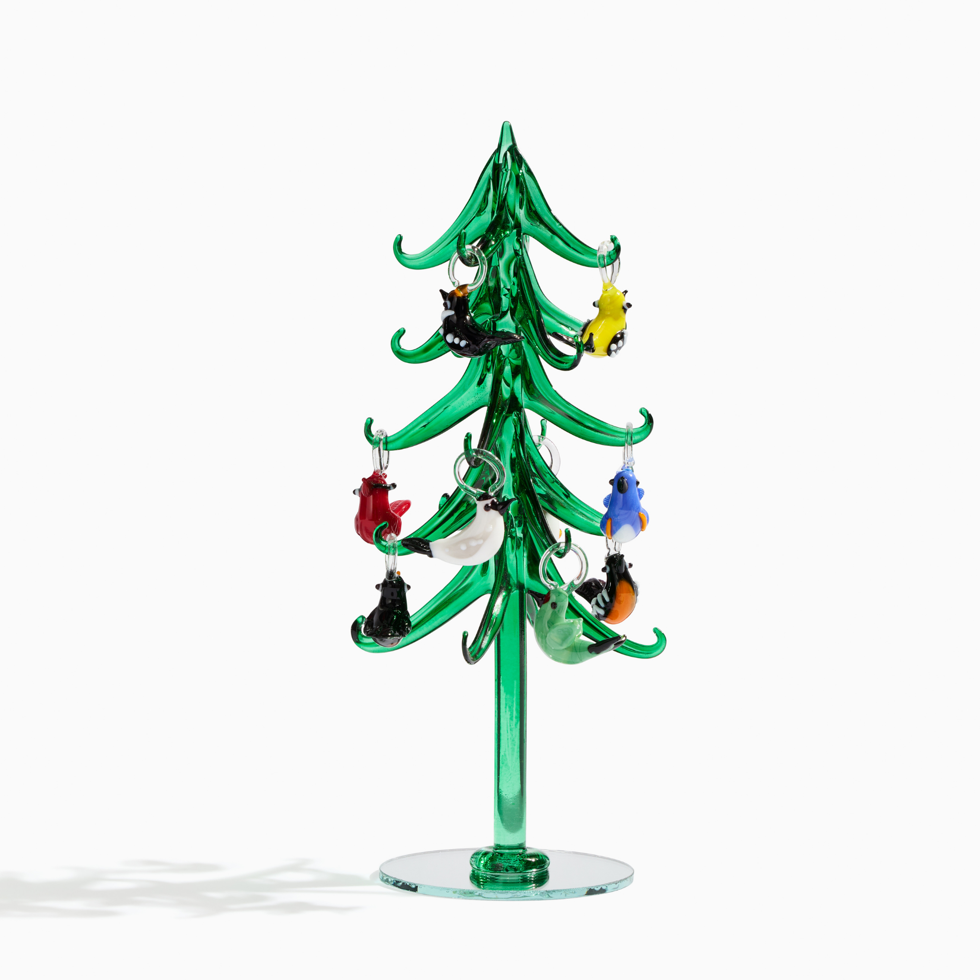Mini Glass Christmas Tree with Bird Ornaments