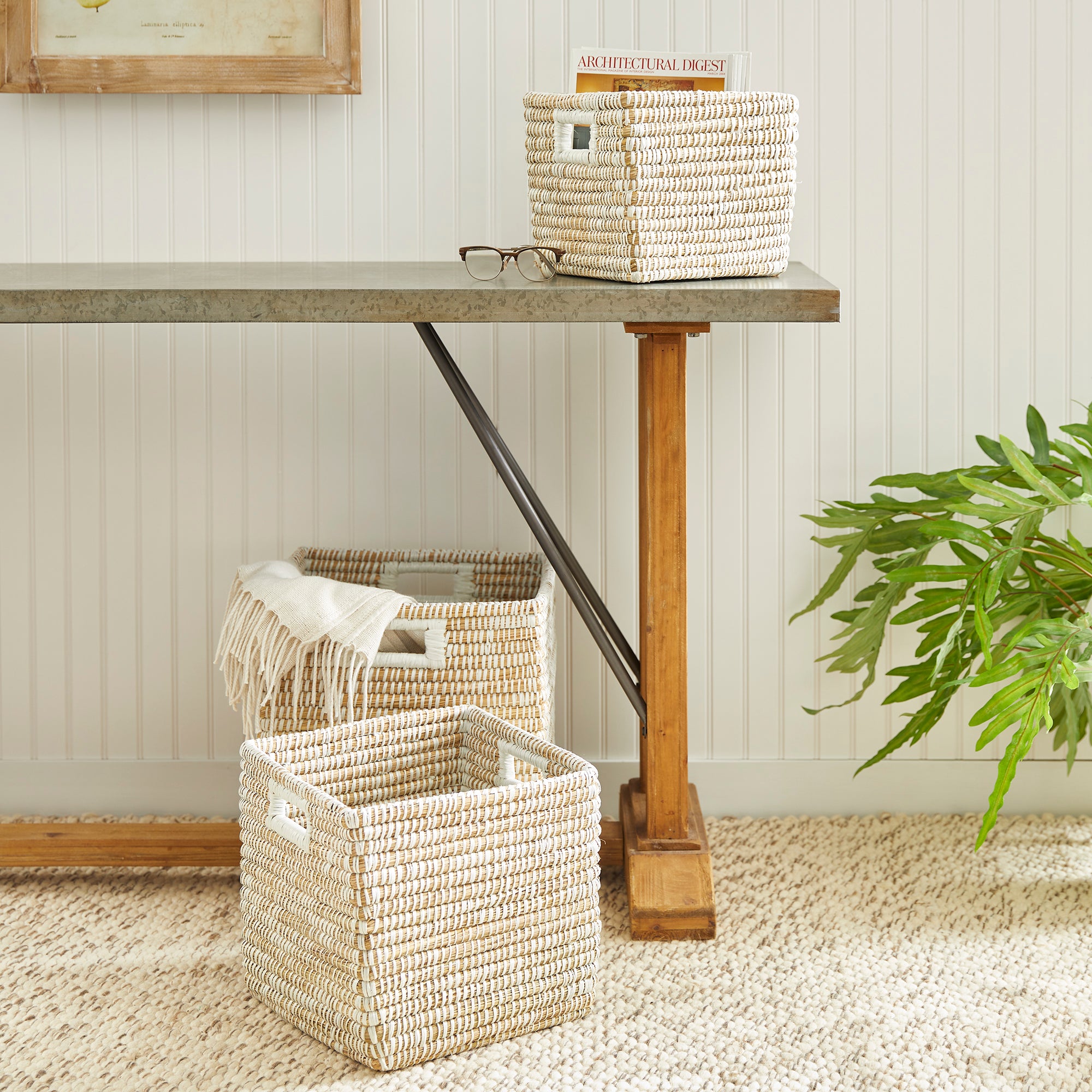 RIVERGRASS SQUARE BASKETS WITH HANDLES, SET OF 3 - view 2