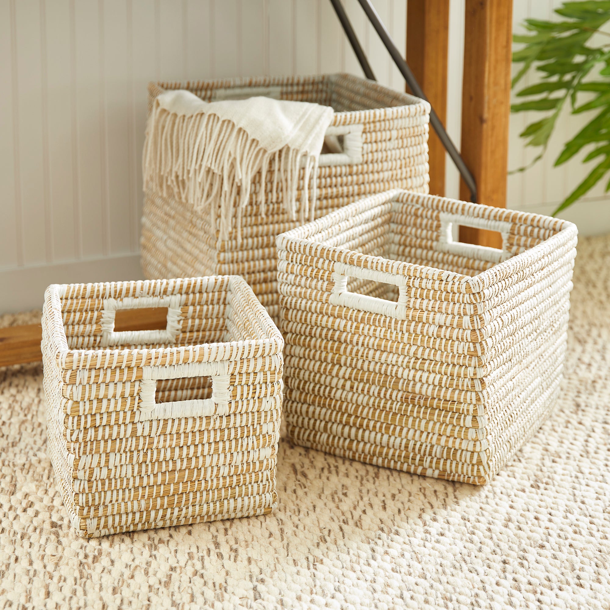RIVERGRASS SQUARE BASKETS WITH HANDLES, SET OF 3 - view 3