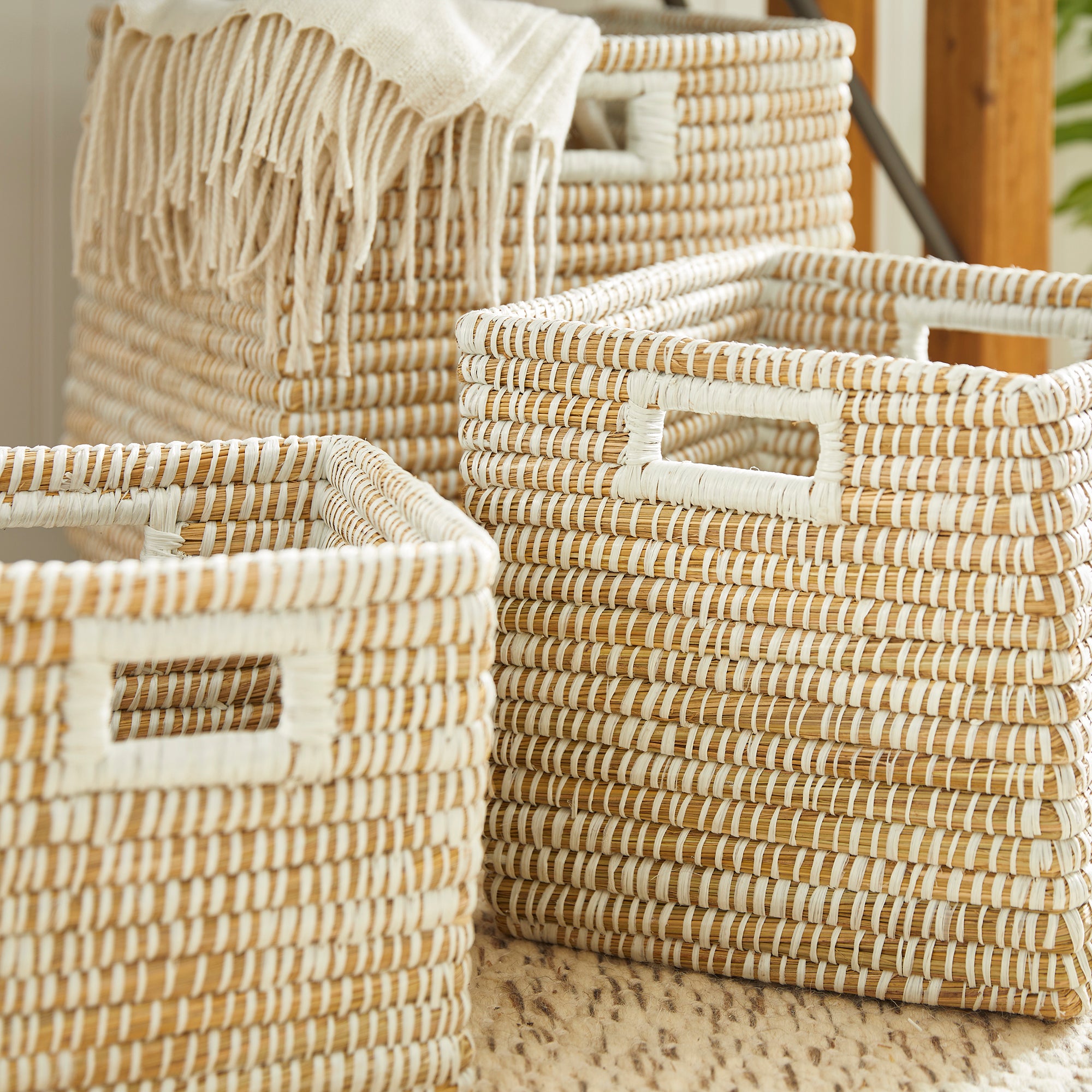 RIVERGRASS SQUARE BASKETS WITH HANDLES, SET OF 3 - view 4