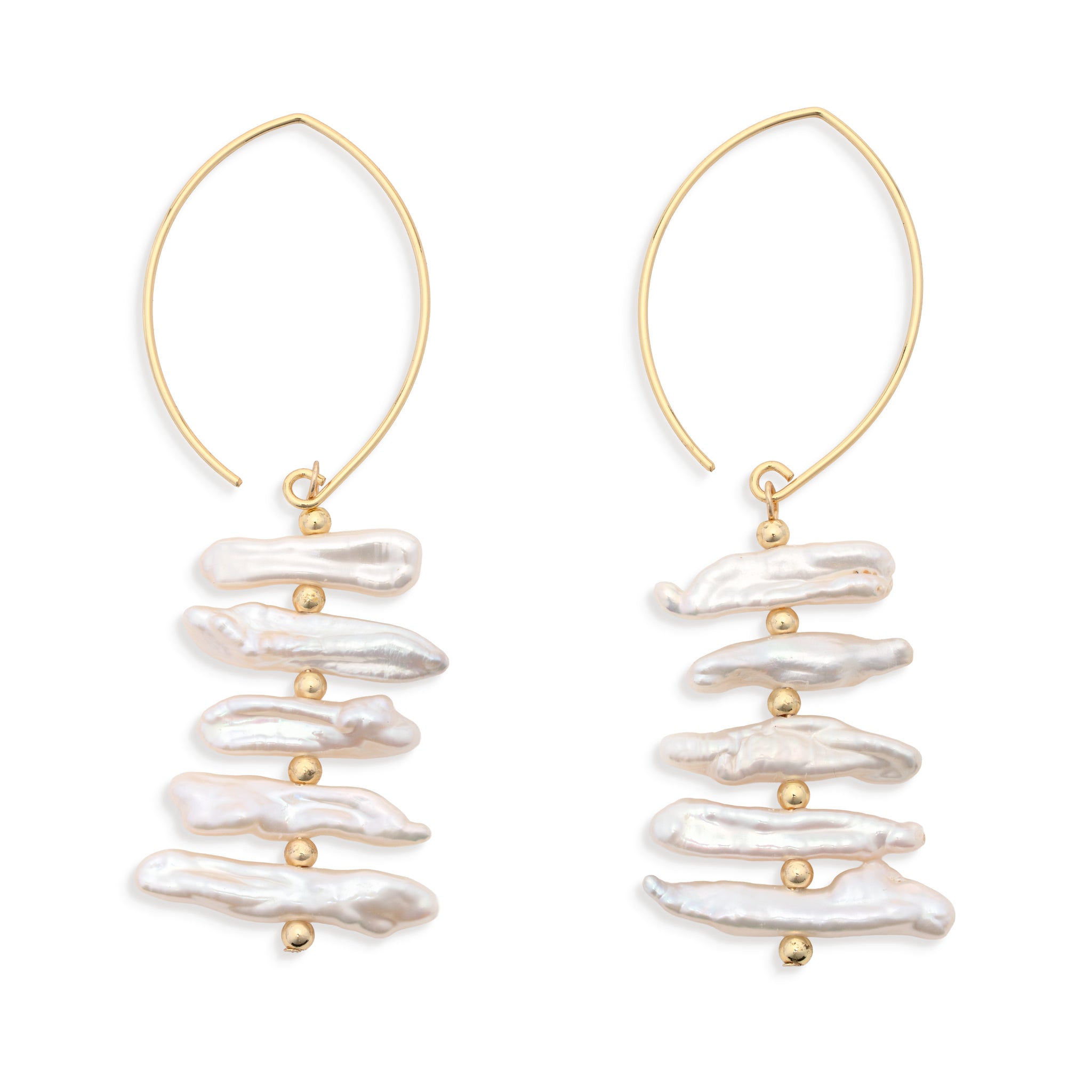 Rita - Three Pearl Stack Fish Hook Earrings by Leslie Curtis