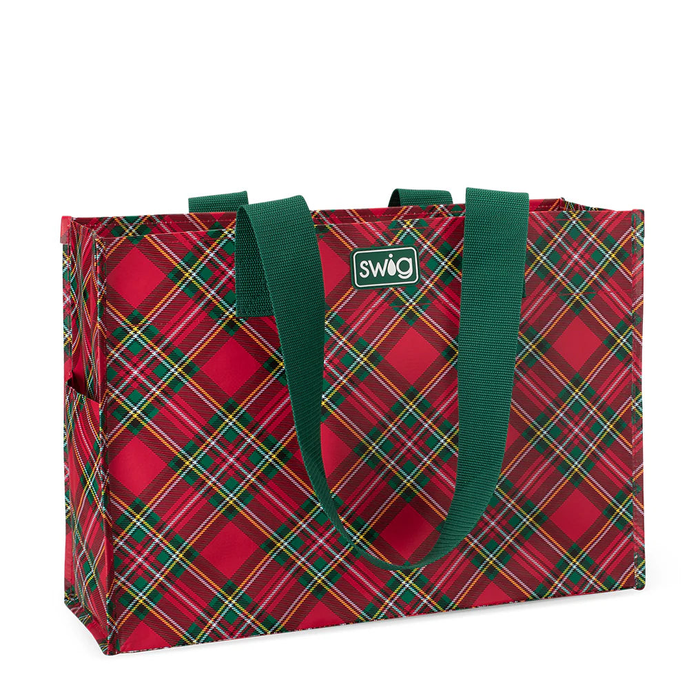 SWIG SChristmas Plaid Reusable Gift Bag Large