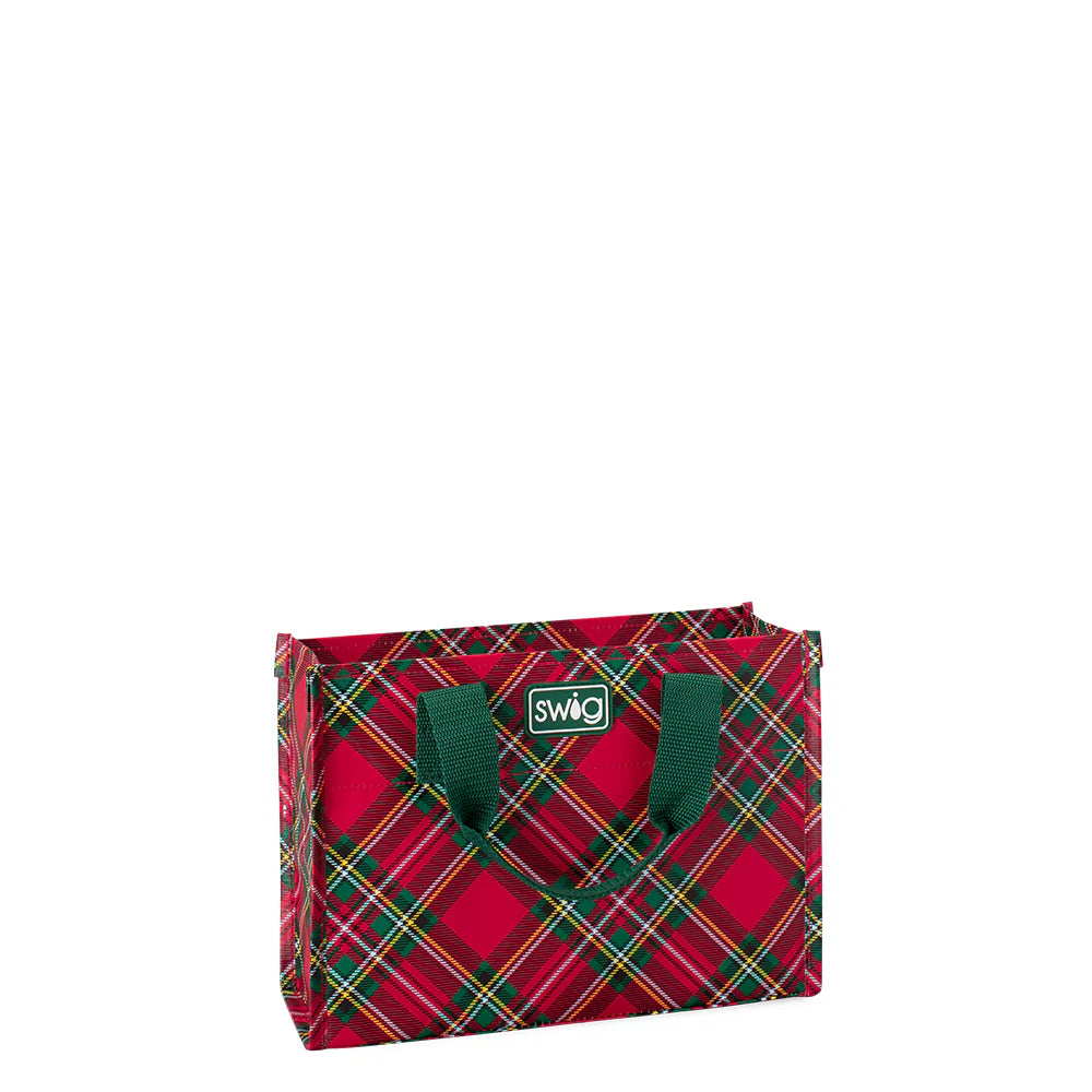 SWIG Christmas Plaid Reusable Gift Bag Small