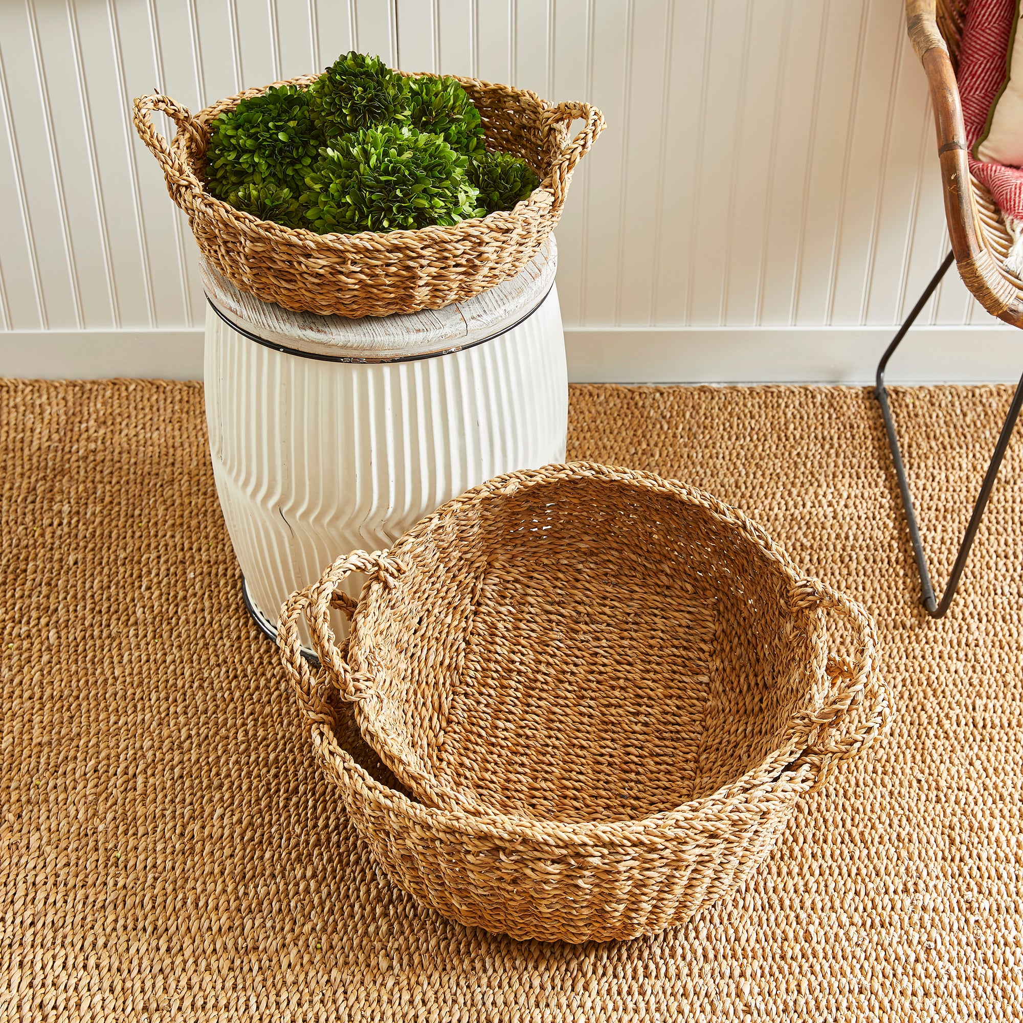SEAGRASS SHALLOW BASKETS WITH HANDLES, SET OF 3 - view 3