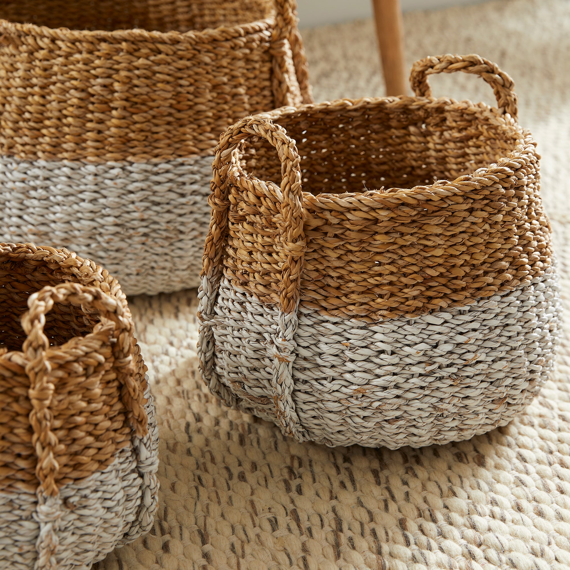 Seagrass Round Baskets With Handles, Set Of 3 - View 5