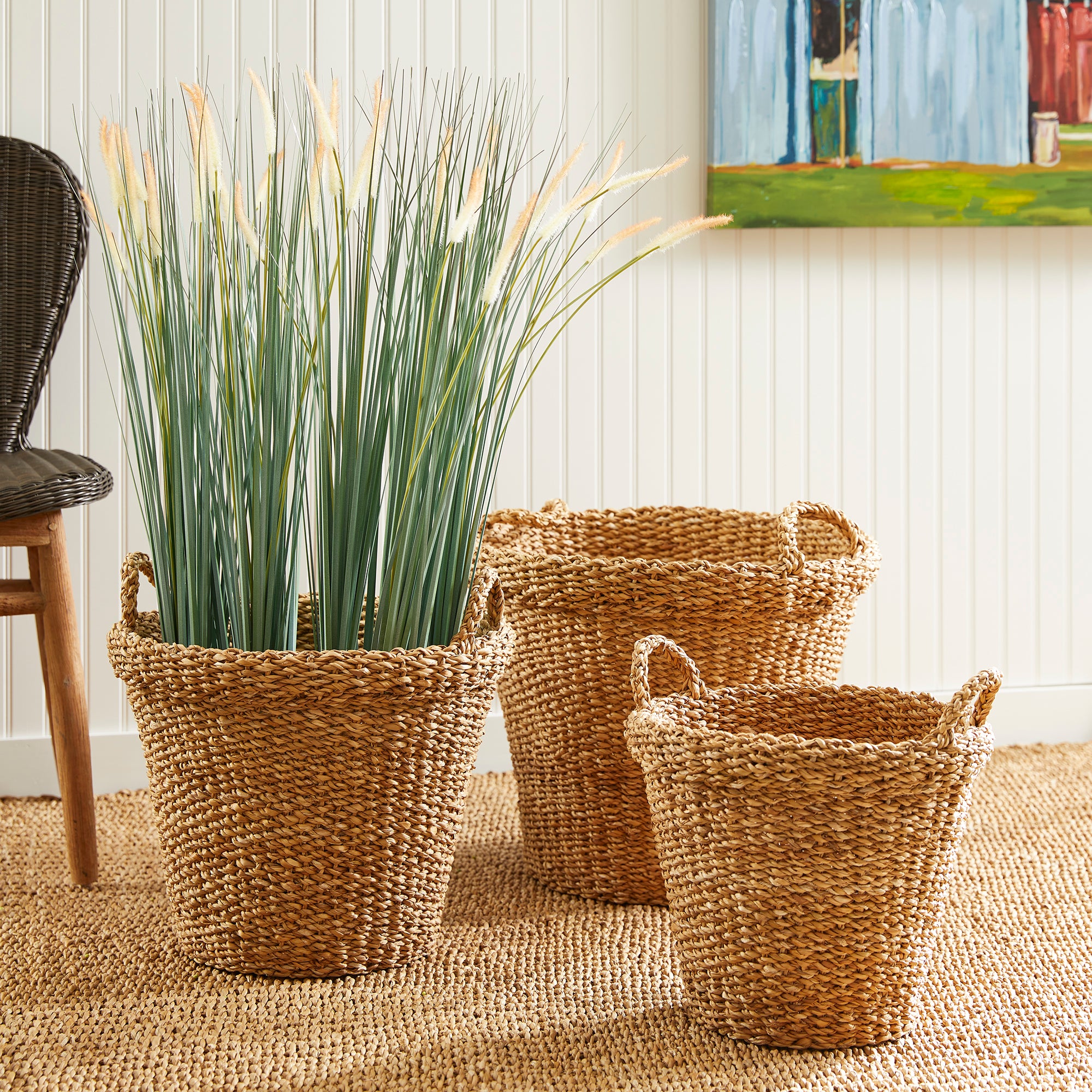 SEAGRASS TAPERED BASKETS WITH HANDLES, SET OF 3 - view 6