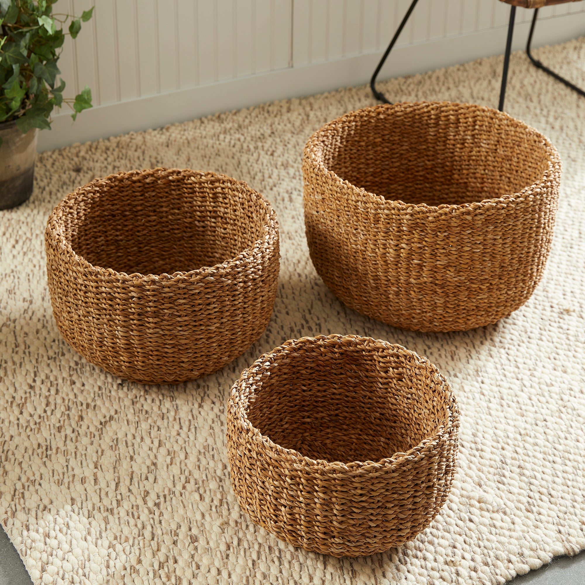 Seagrass Cylindrical Baskets, Set Of 3 - View 4