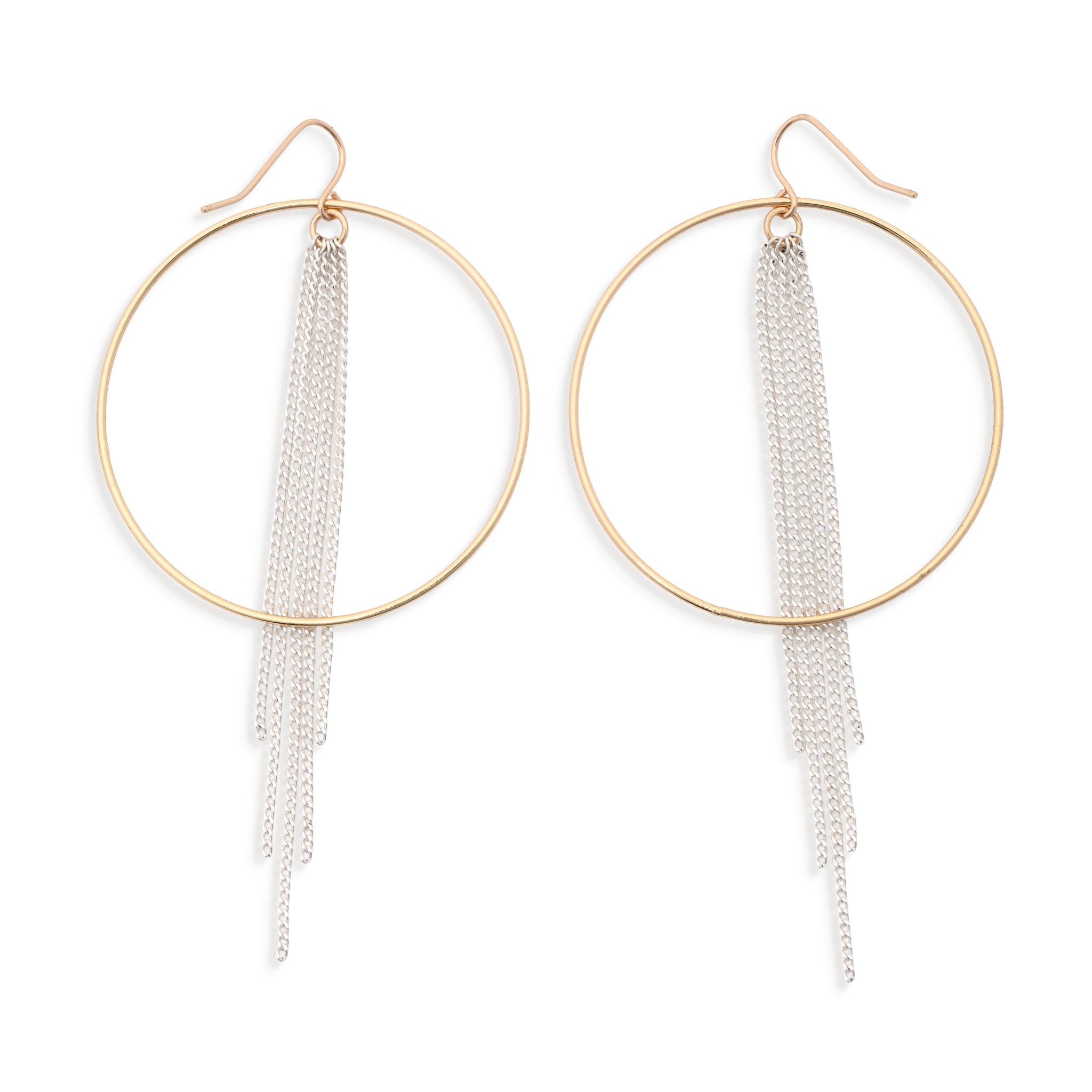 Shay - Gold Hoop with Silver Chain Earrings by Leslie Curtis