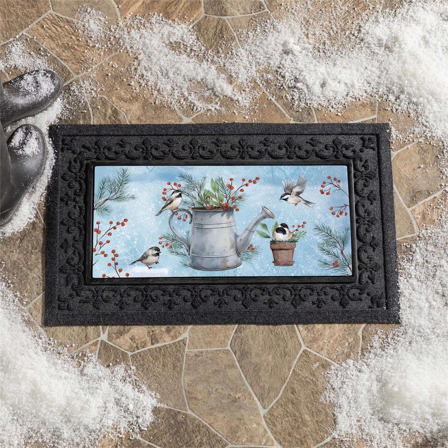 Snowbirds Chickadee Watering Can Sassafras Switch Mat