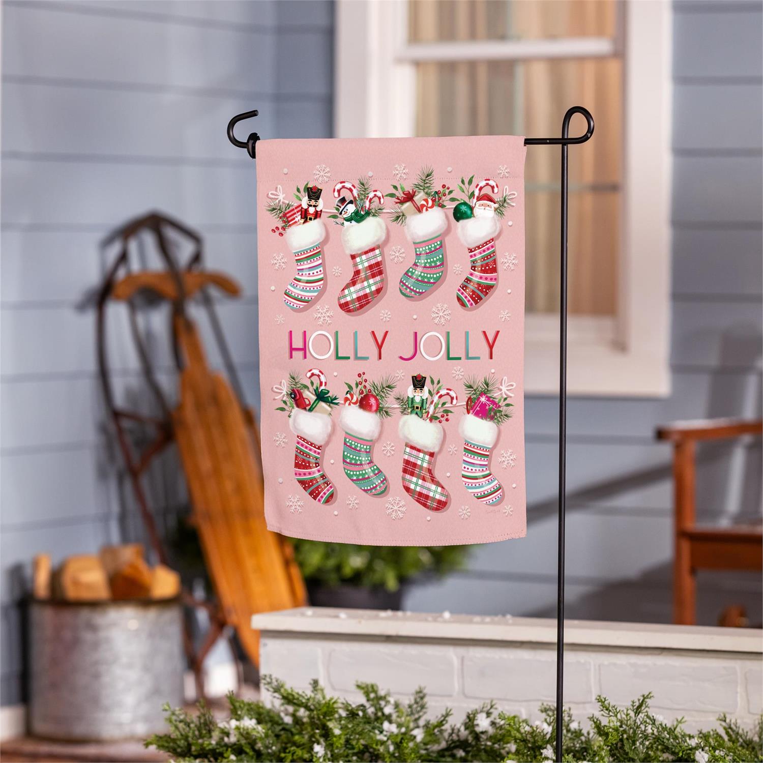 Sweet Jolly Stockings Suede Garden Flag