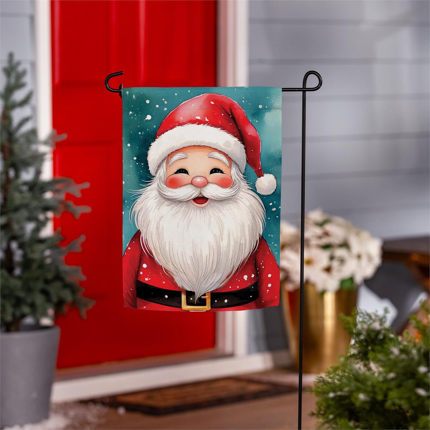 Rosy Cheeked Santa Suede Garden Flag