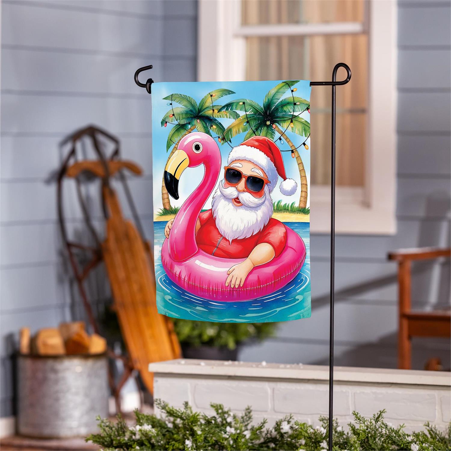 Santa's Vacation Suede Garden Flag