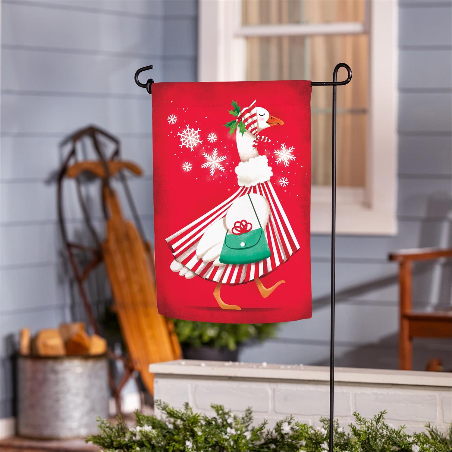 Prim Christmas Goose Suede Garden Flag