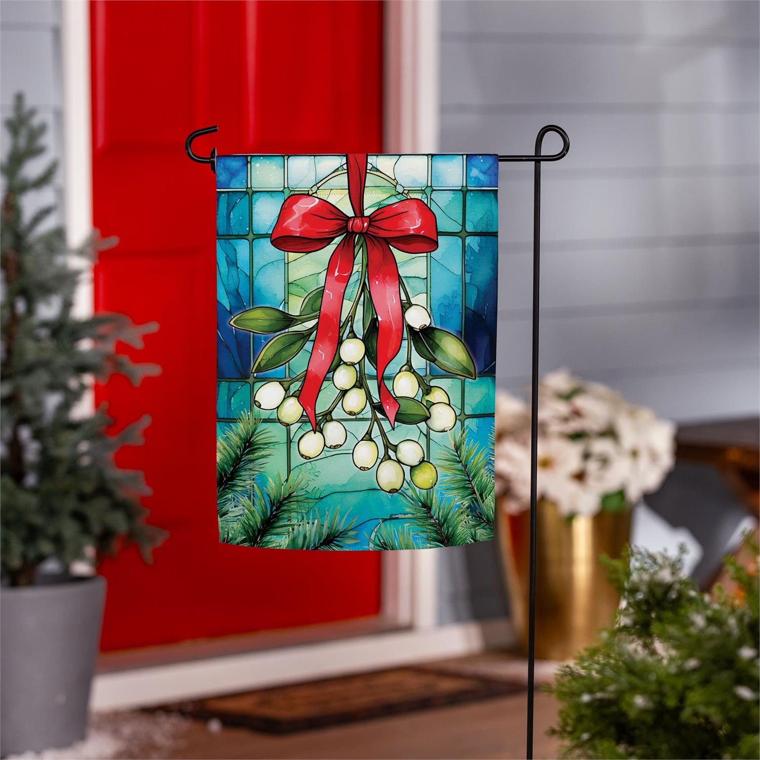 Stained Glass Mistletoe Suede Garden Flag