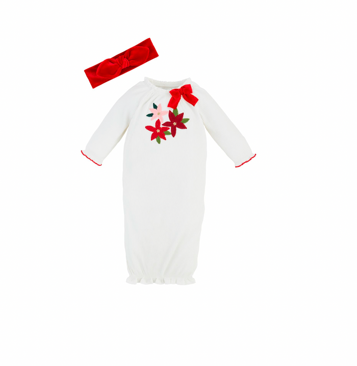 POINSETTIA EMBROIDERED GOWN SET BY MUD PIE