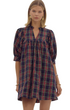 Plaid V-Neck Puff Mini Dress With Pockets - A. Dodson's